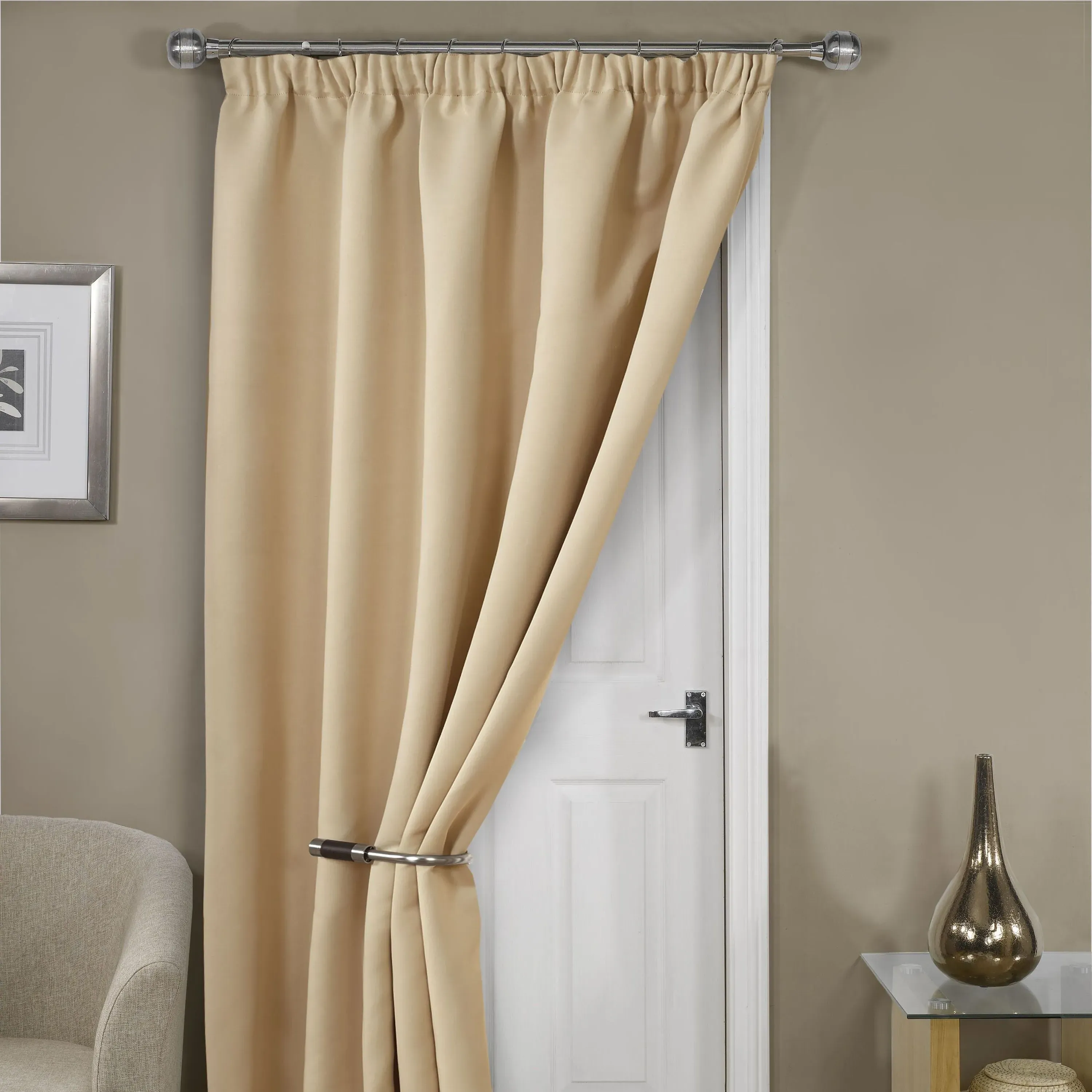 Thermal Blackout Door Curtain - Beige, Polyester