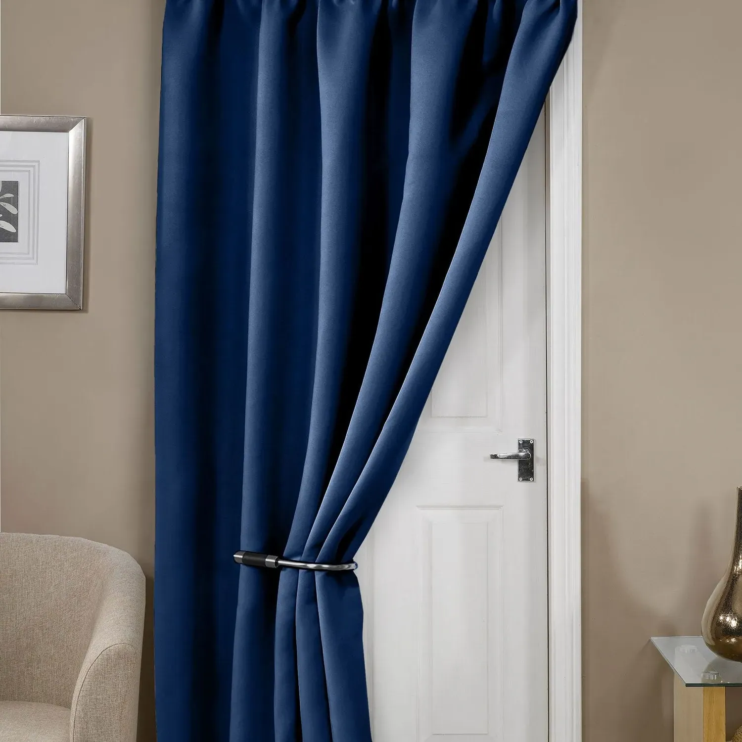 Thermal Blackout Door Curtain - Blue, Polyester