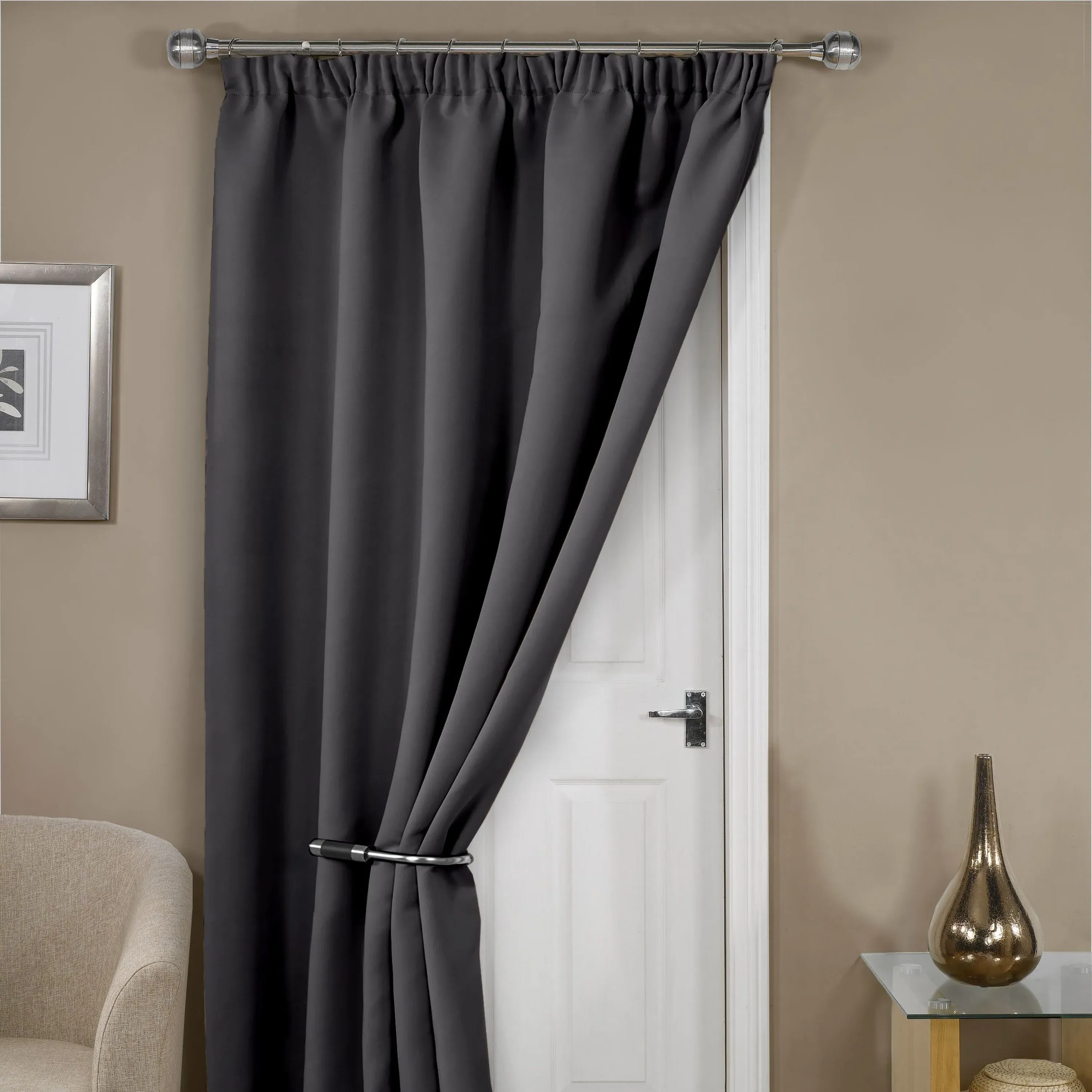 Thermal Blackout Door Curtain - Grey, Polyester
