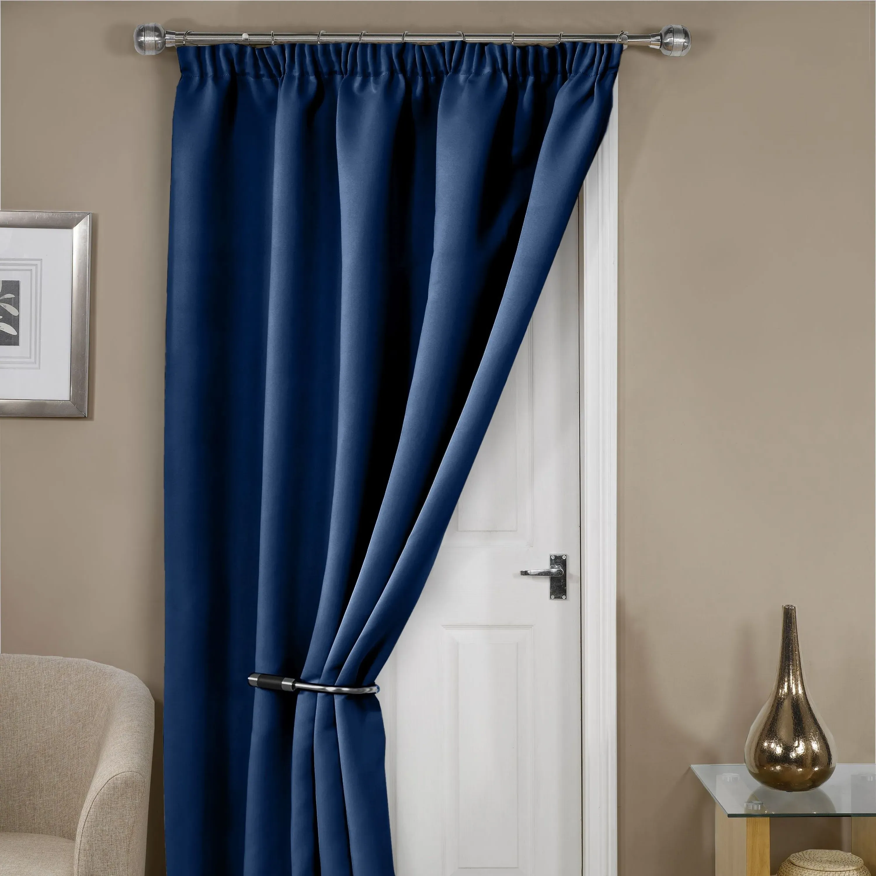 Thermal Blackout Door Curtain - Navy, Polyester