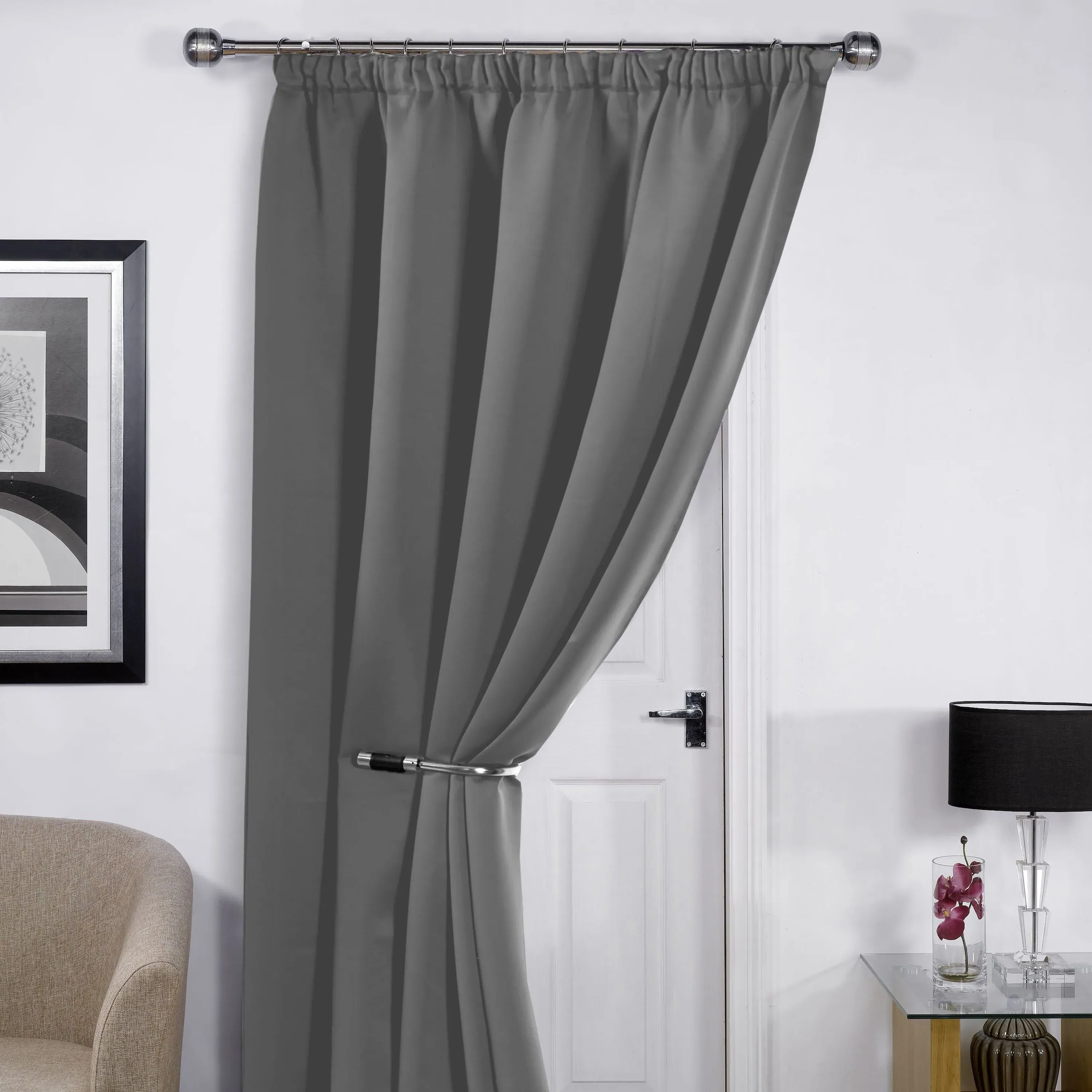 Thermal Blackout Door Curtain - Silver, Polyester
