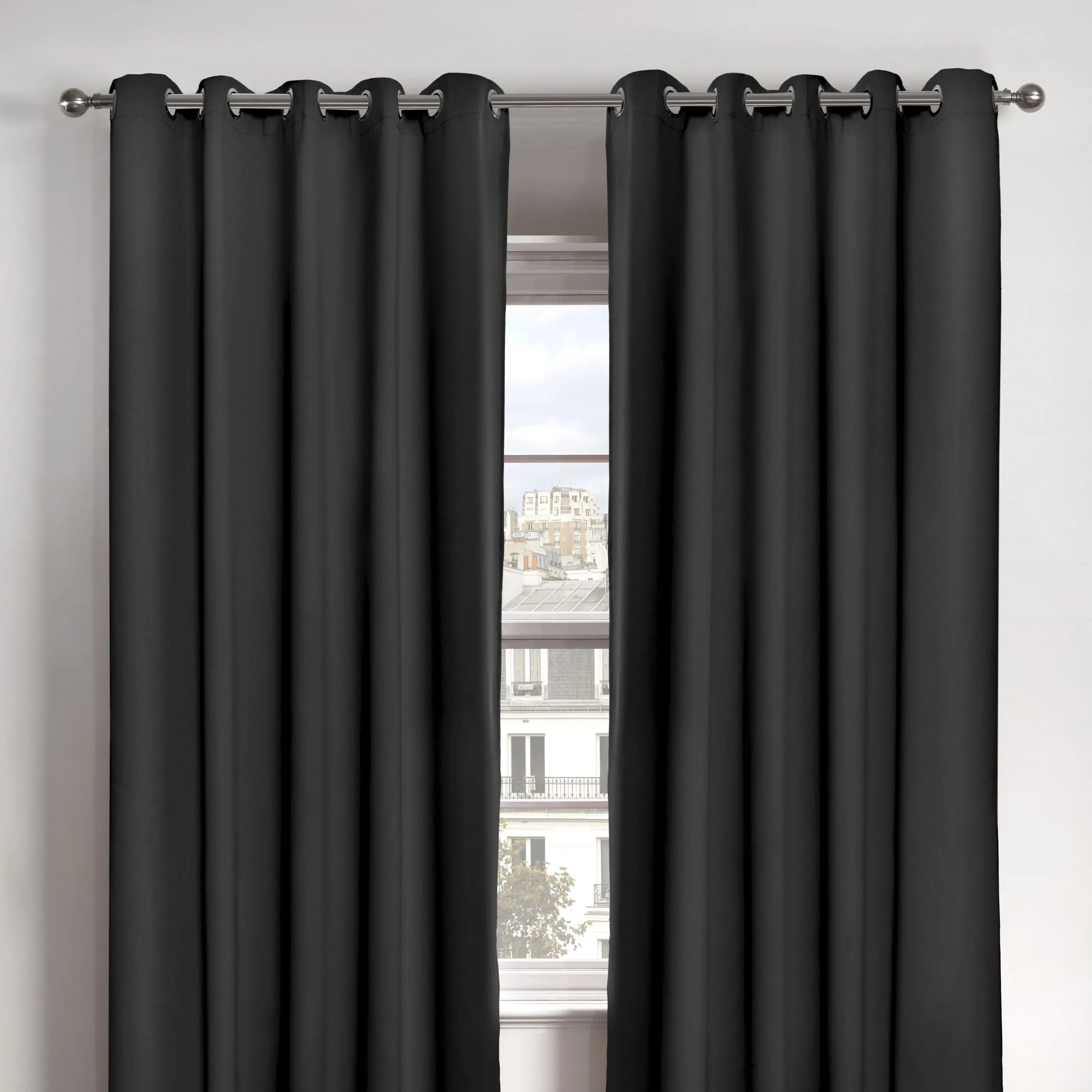 Thermal Blackout Eyelet Curtains - Black, Polyester