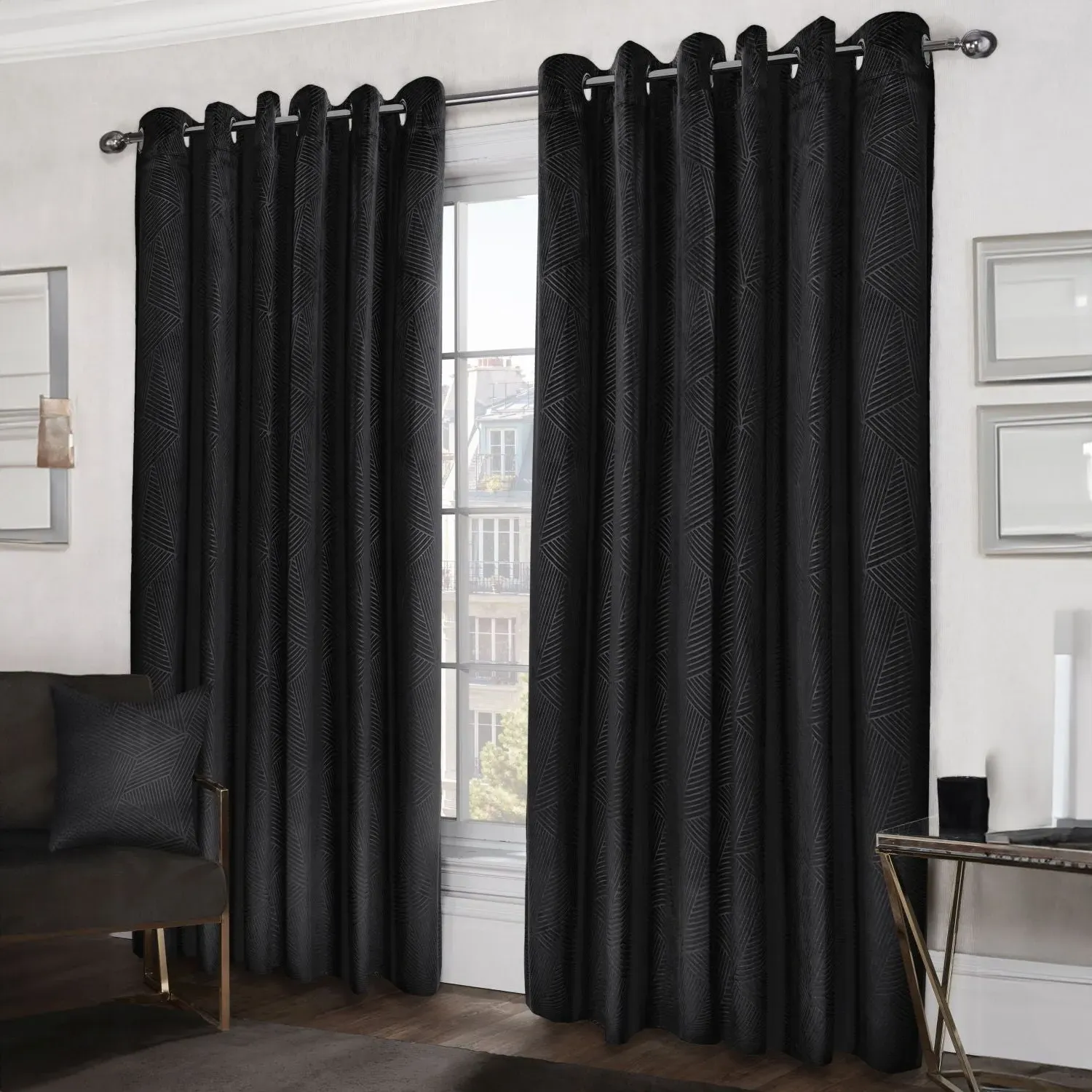 Thermal Blackout Eyelet Curtains - Black, Velvet