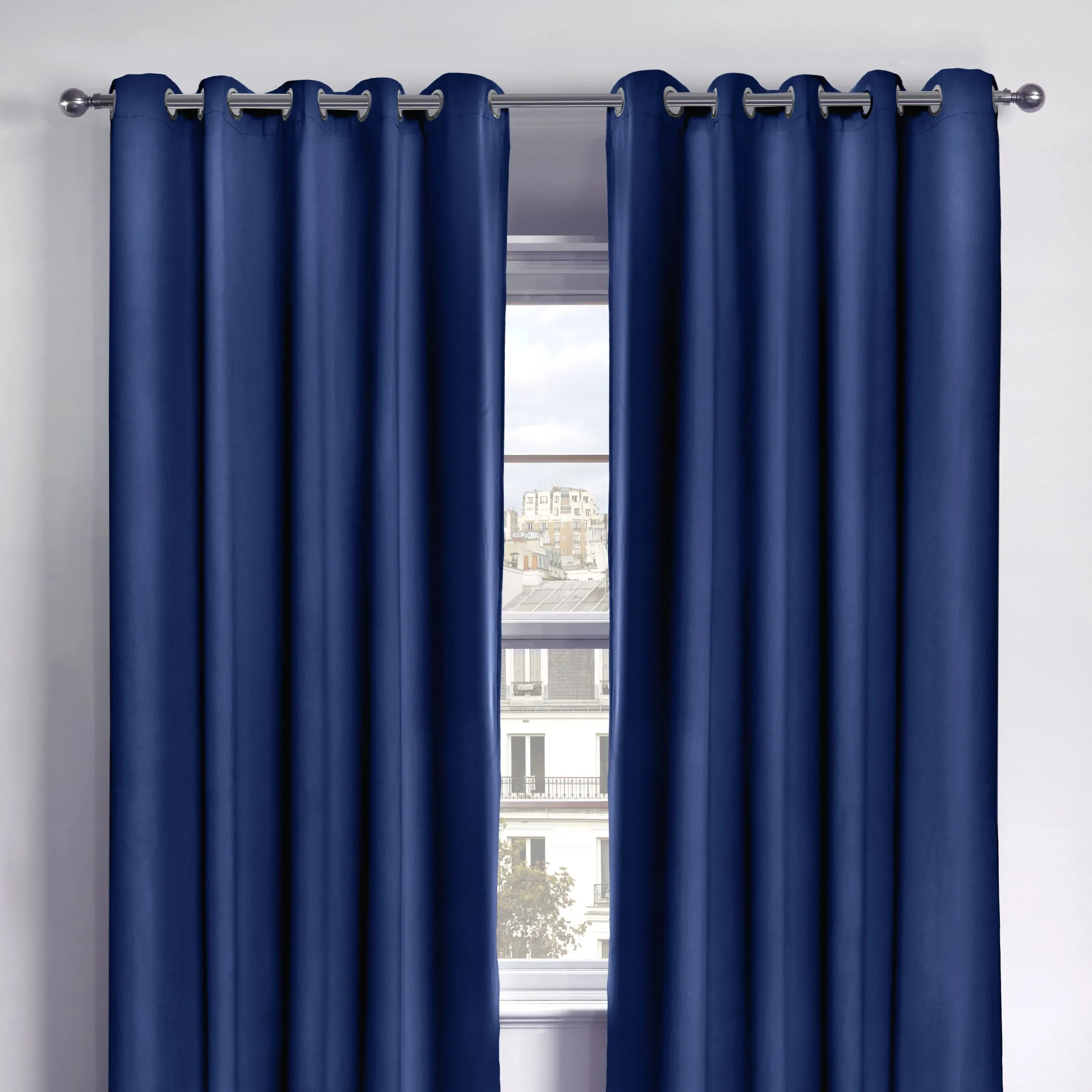 Thermal Blackout Eyelet Curtains - Blue, Polyester