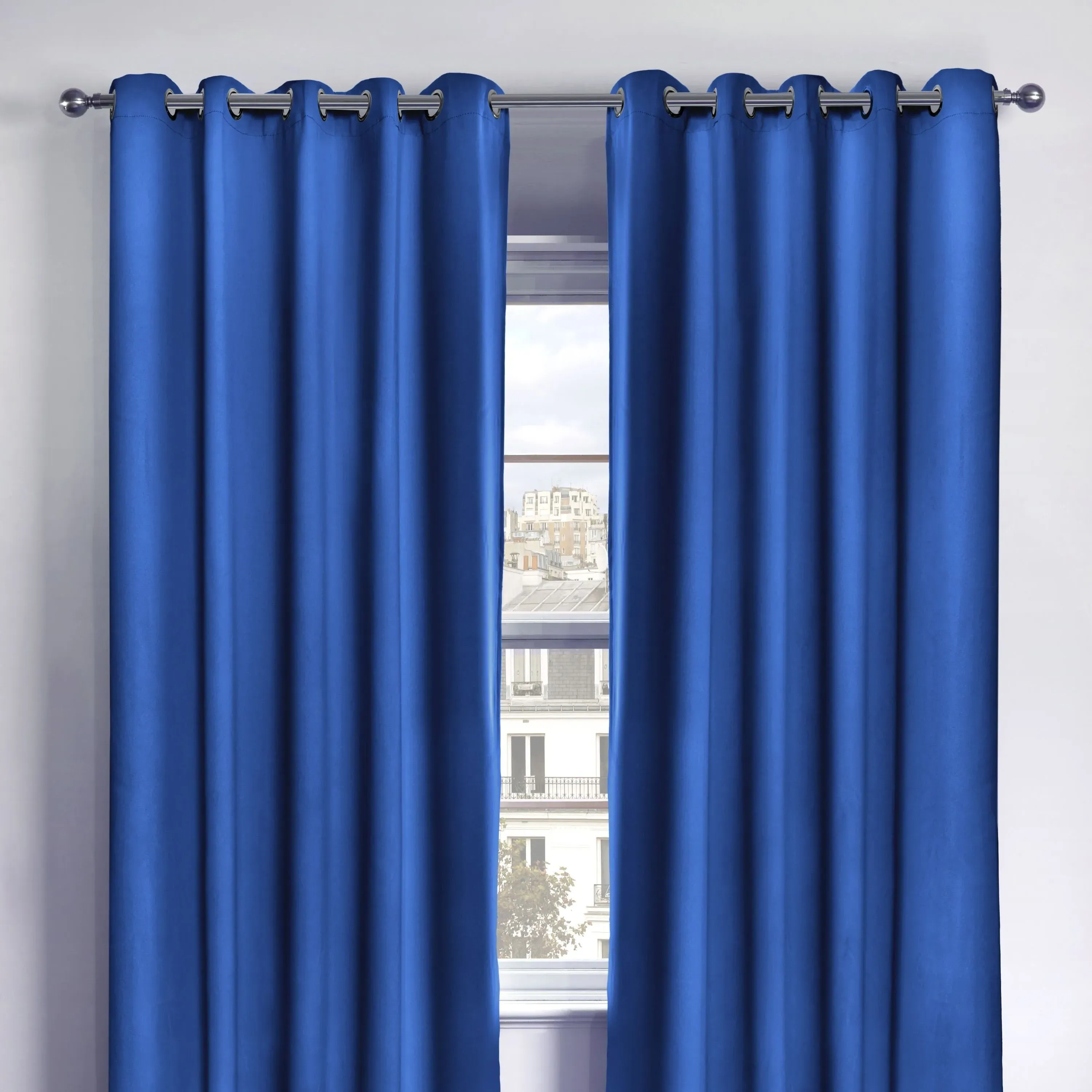 Thermal Blackout Eyelet Curtains - Blue, Polyester
