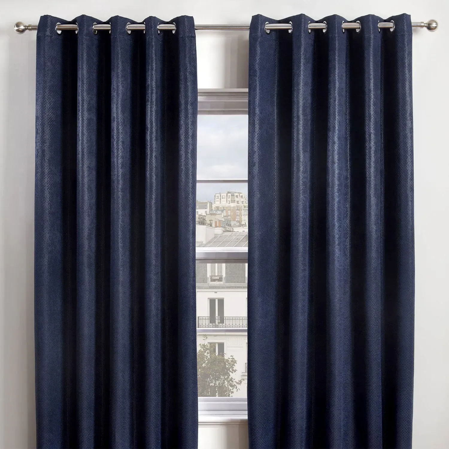 Thermal Blackout Eyelet Curtains - Blue, Polyester