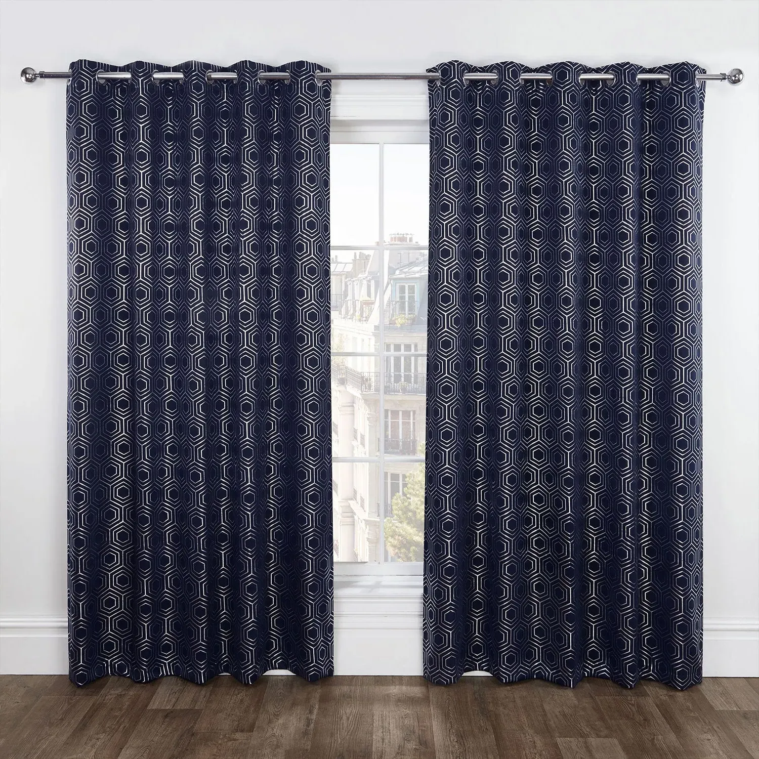 Thermal Blackout Eyelet Curtains - Blue, Woven