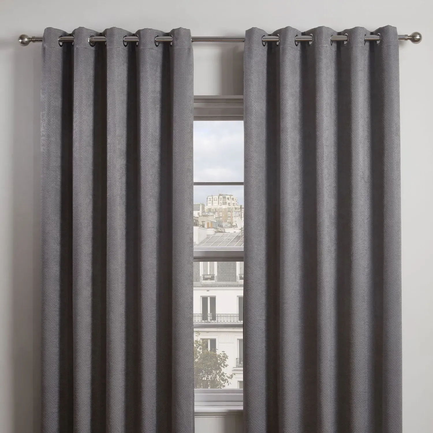 Thermal Blackout Eyelet Curtains - Grey, Polyester