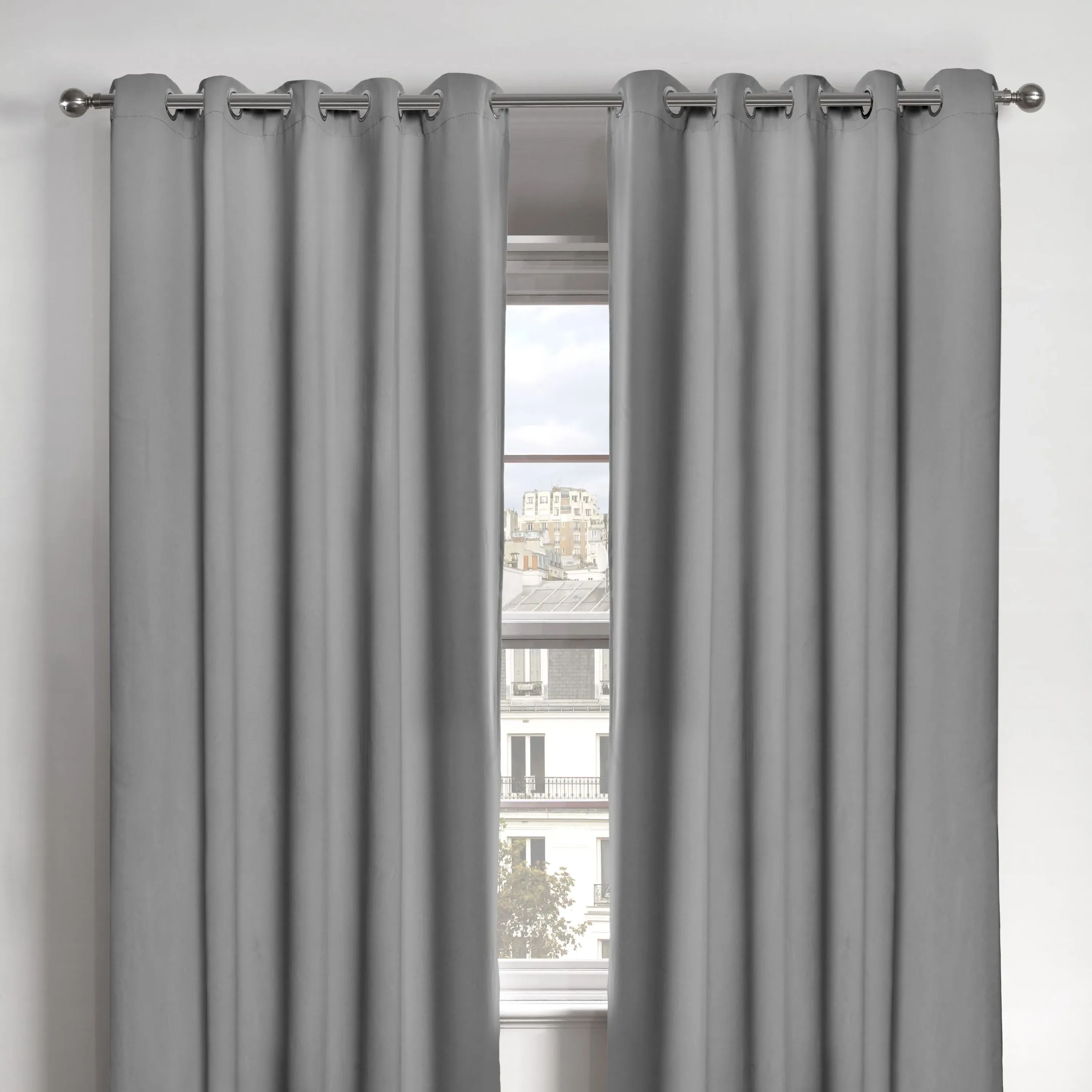 Thermal Blackout Eyelet Curtains - Grey, Polyester