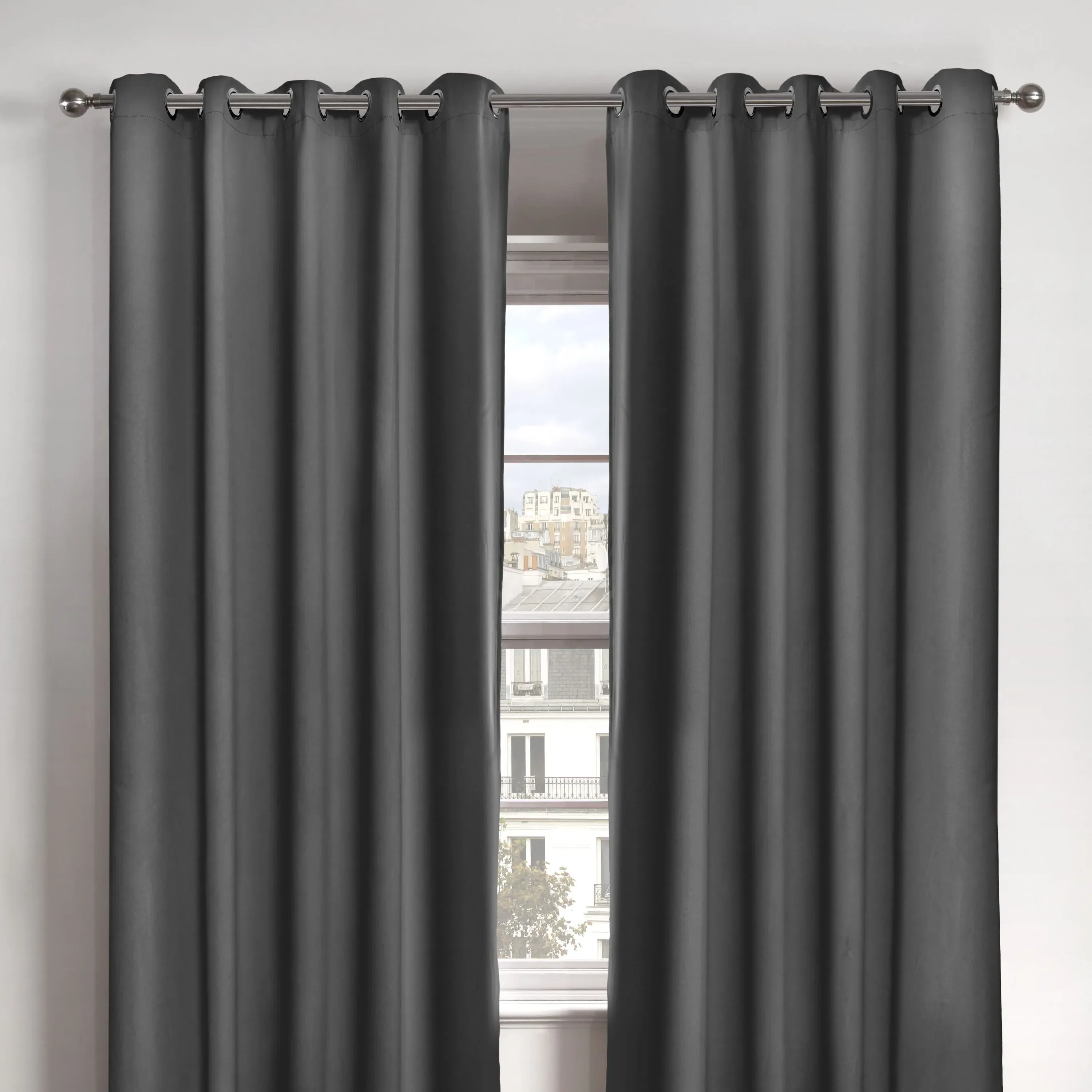 Thermal Blackout Eyelet Curtains - Grey, Polyester