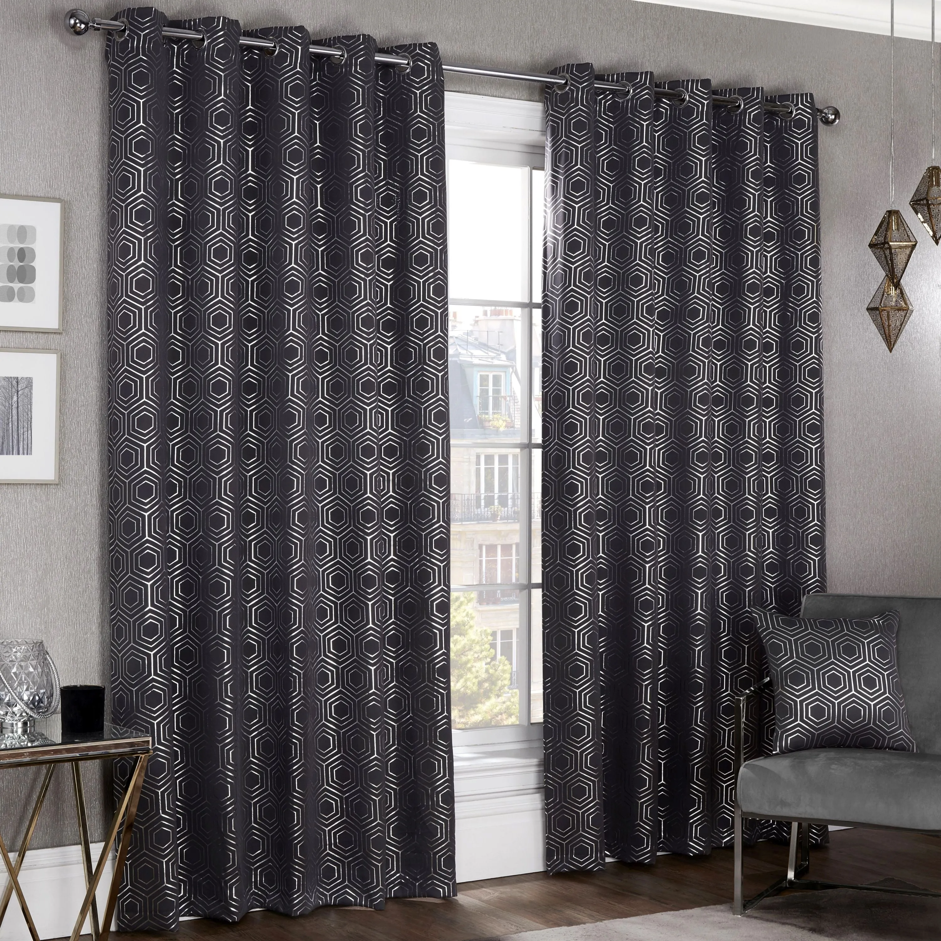 Thermal Blackout Eyelet Curtains - Grey, Woven