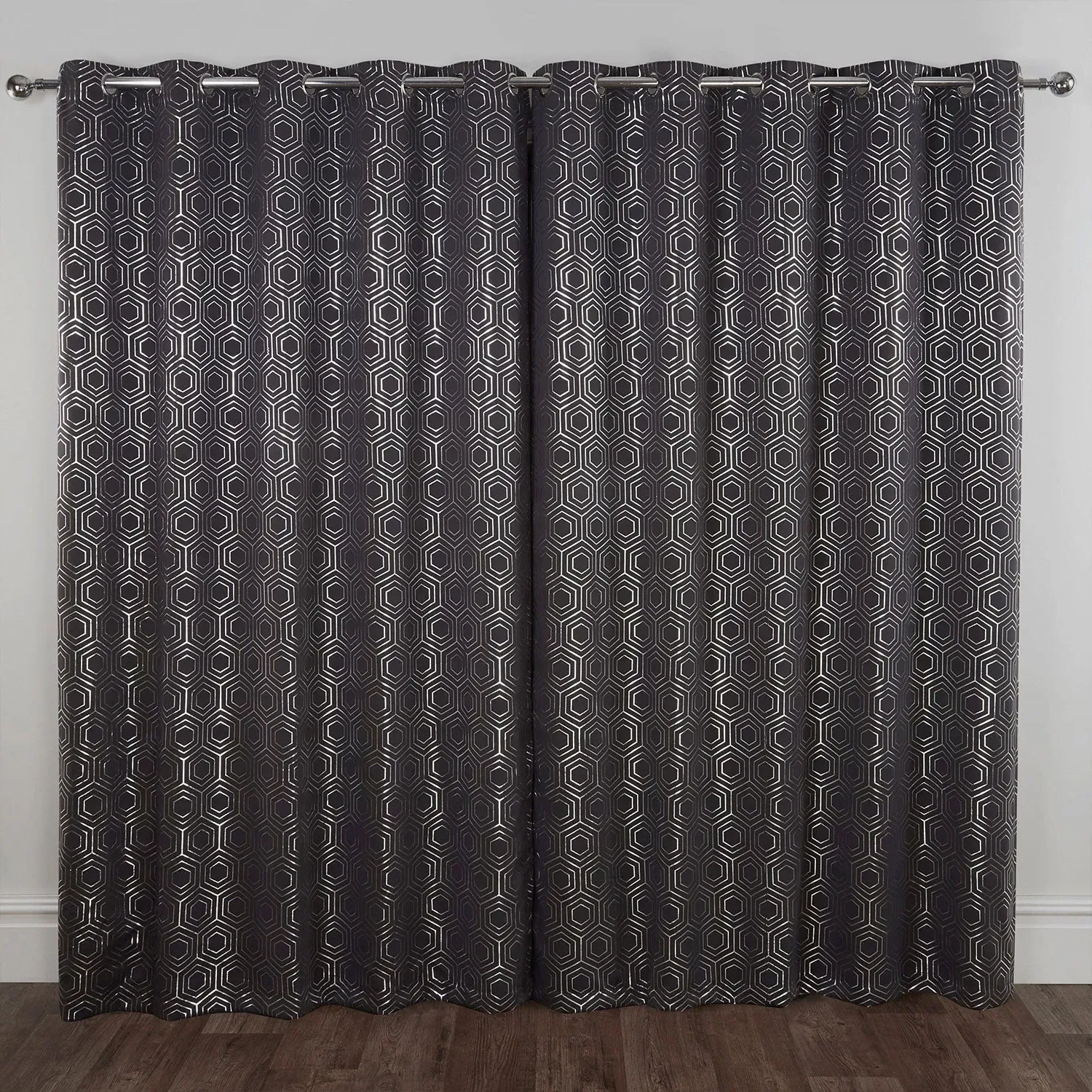 Thermal Blackout Eyelet Curtains - Grey, Woven