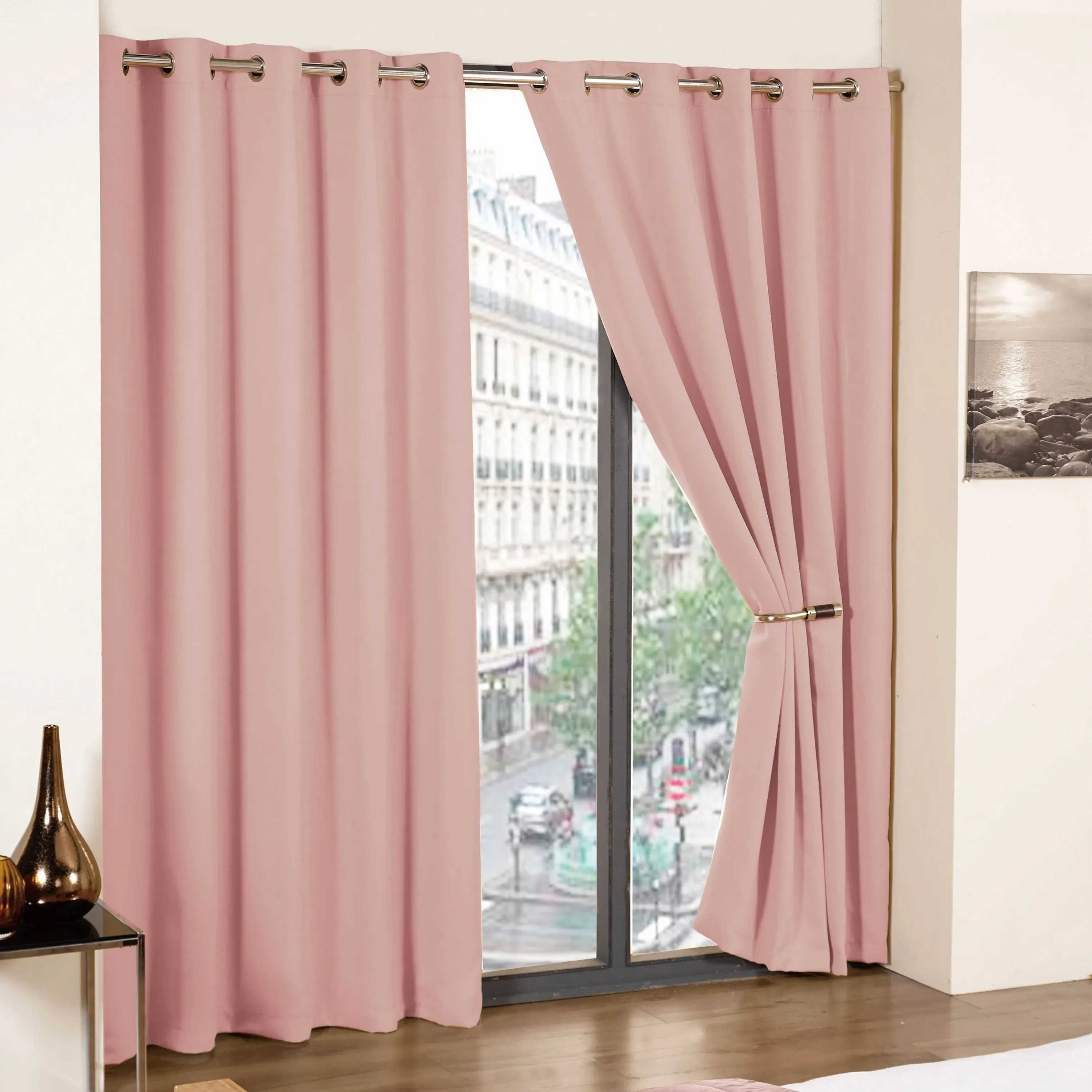 Thermal Blackout Eyelet Curtains - Pink, Polyester