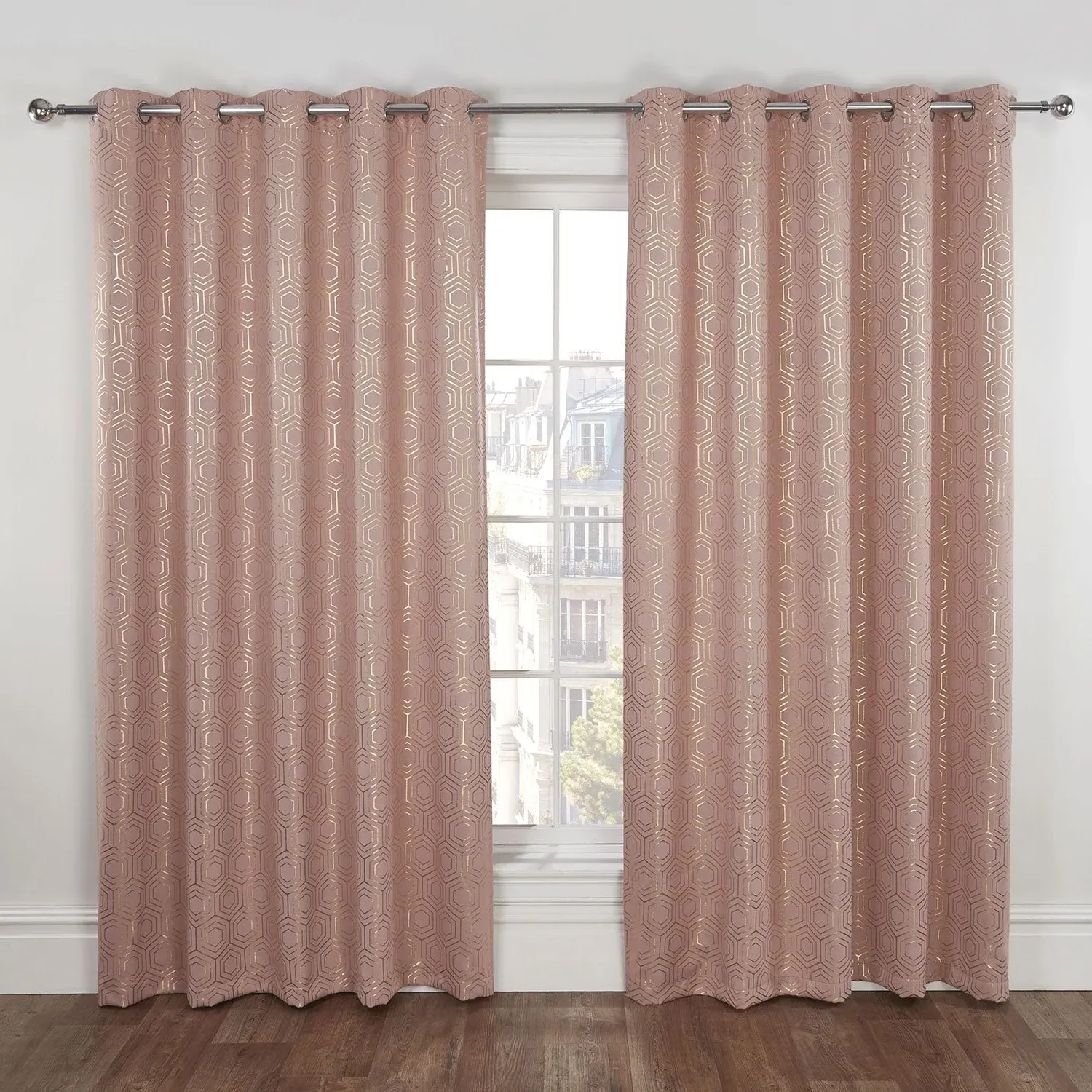 Thermal Blackout Eyelet Curtains - Pink, Woven