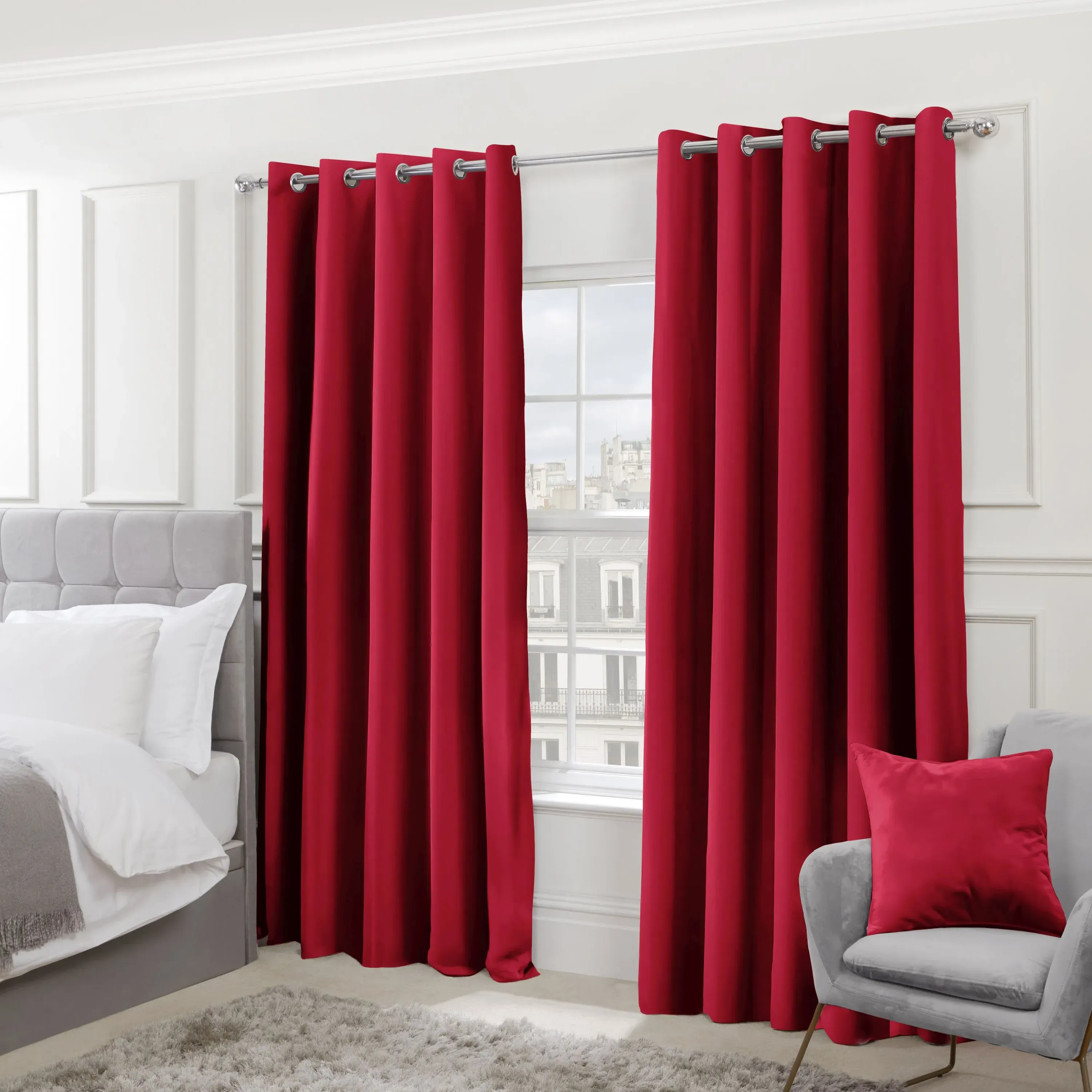 Thermal Blackout Eyelet Curtains - Red, Polyester