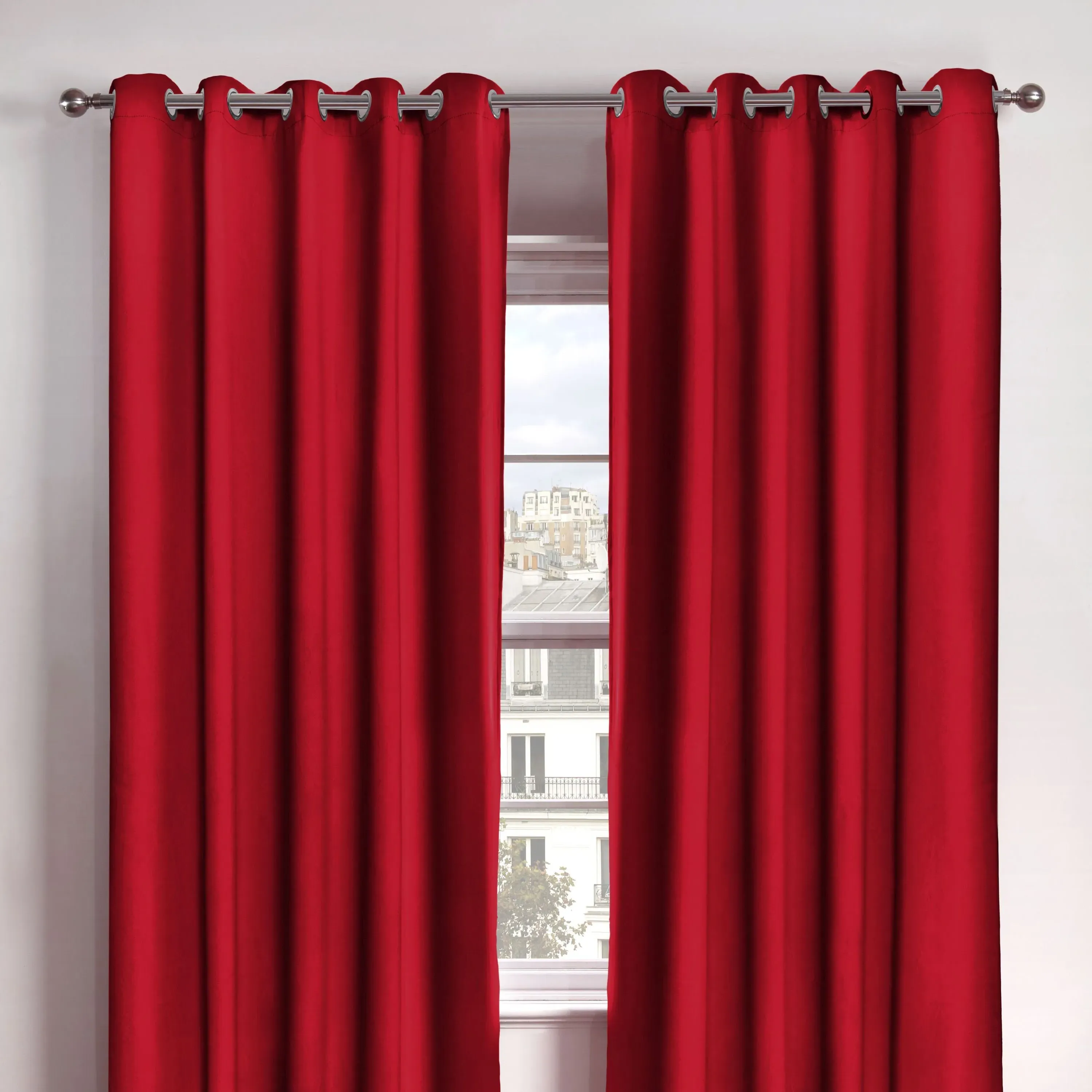 Thermal Blackout Eyelet Curtains - Red, Polyester