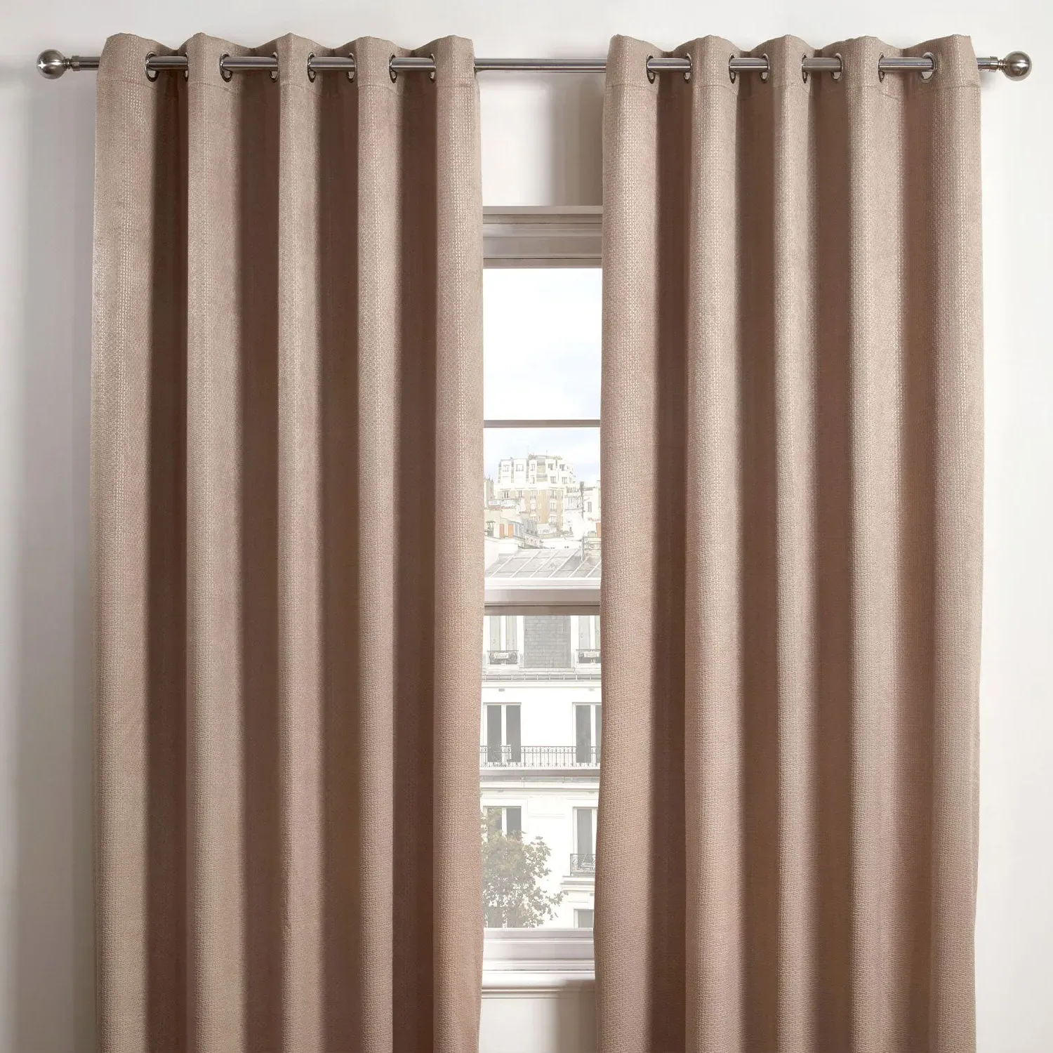 Thermal Blackout Eyelet Curtains - Taupe, Polyester