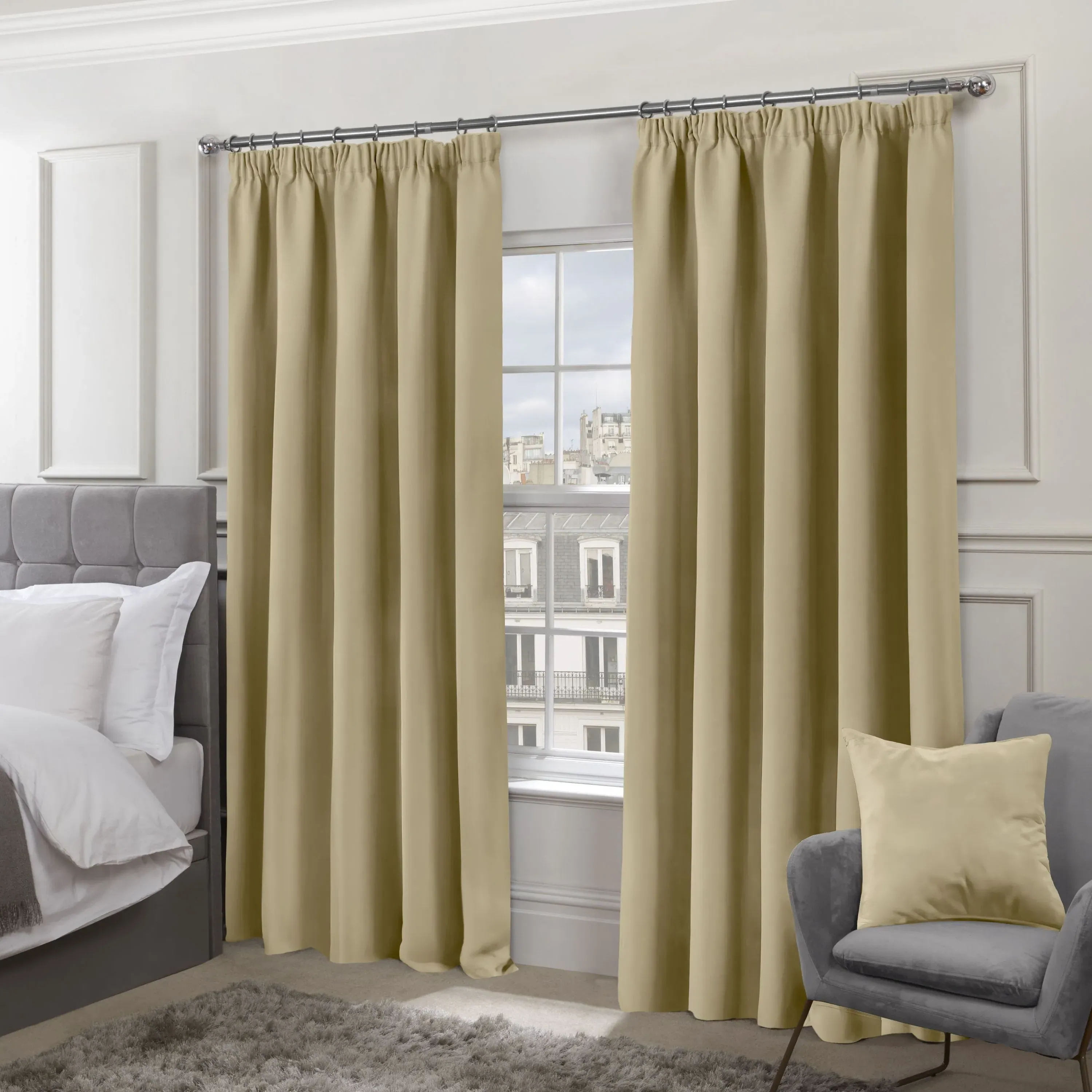 Thermal Blackout Pencil Pleat Curtains - Beige