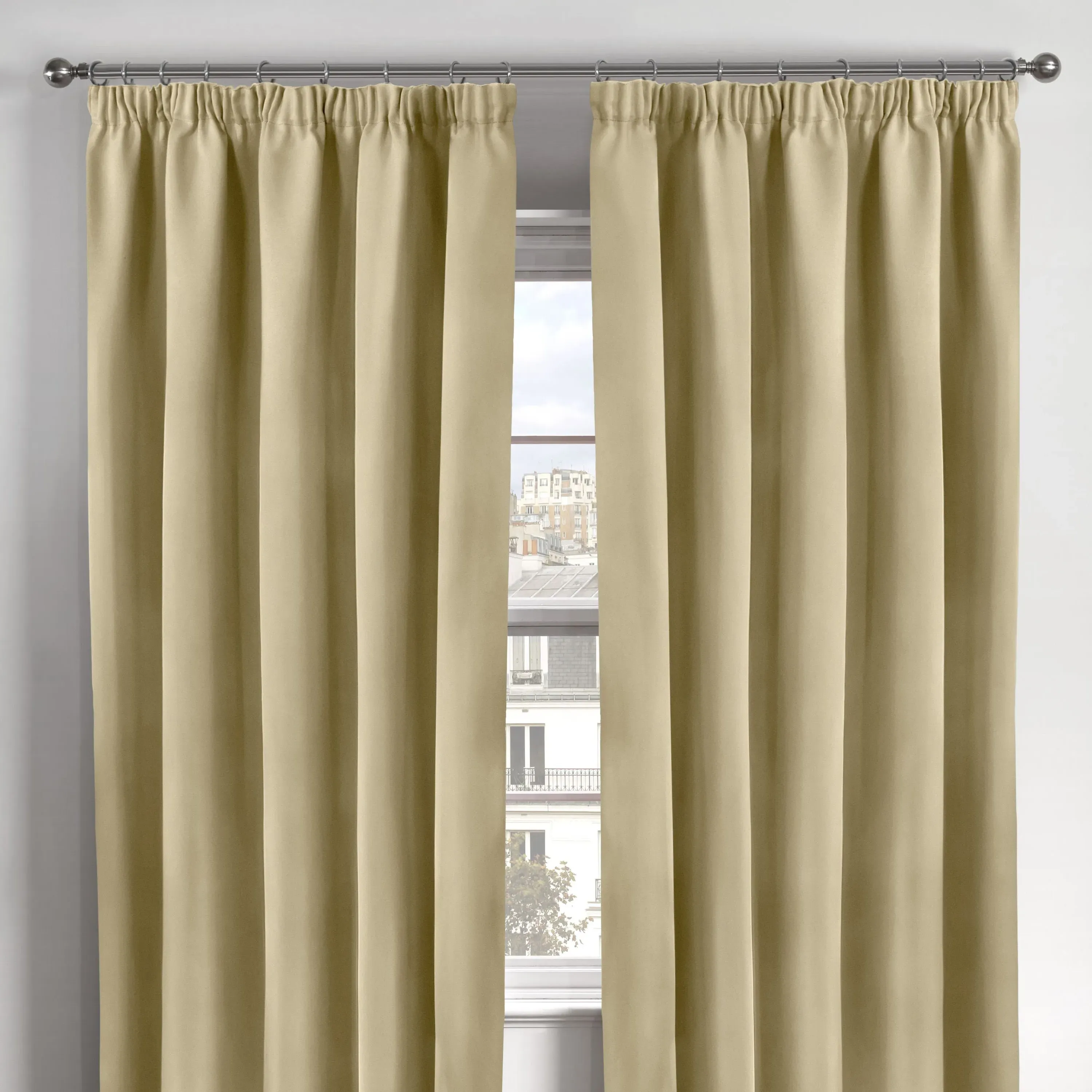 Thermal Blackout Pencil Pleat Curtains - Beige image