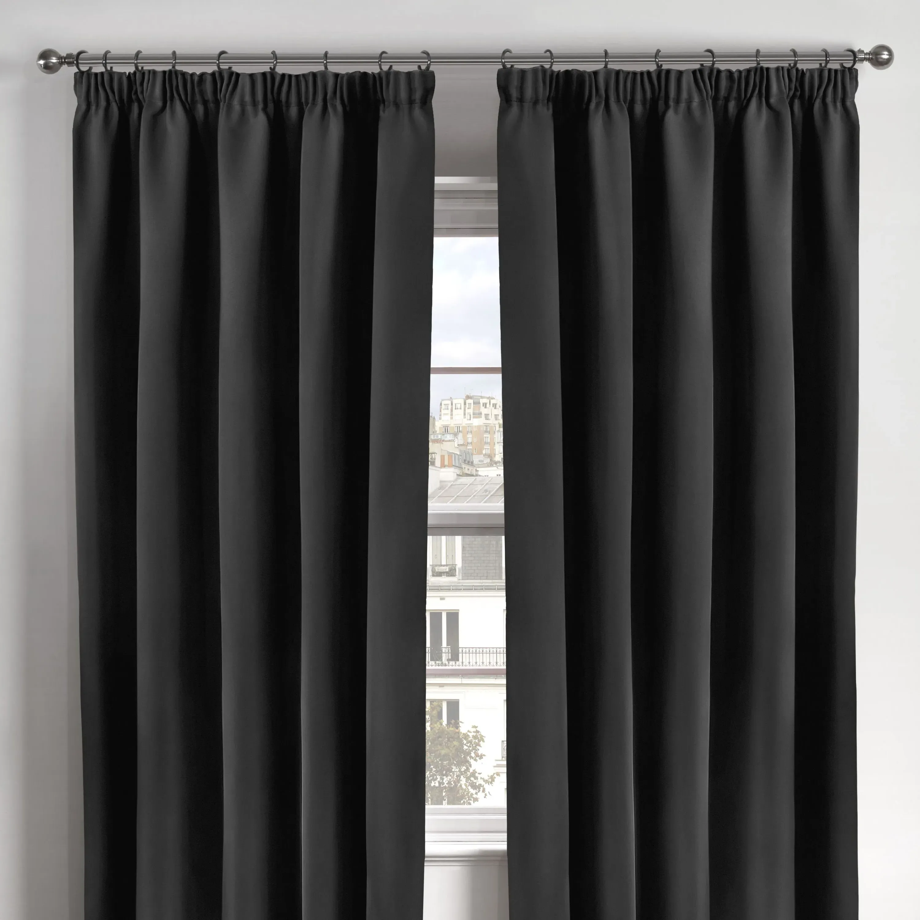 Thermal Blackout Pencil Pleat Curtains - Black