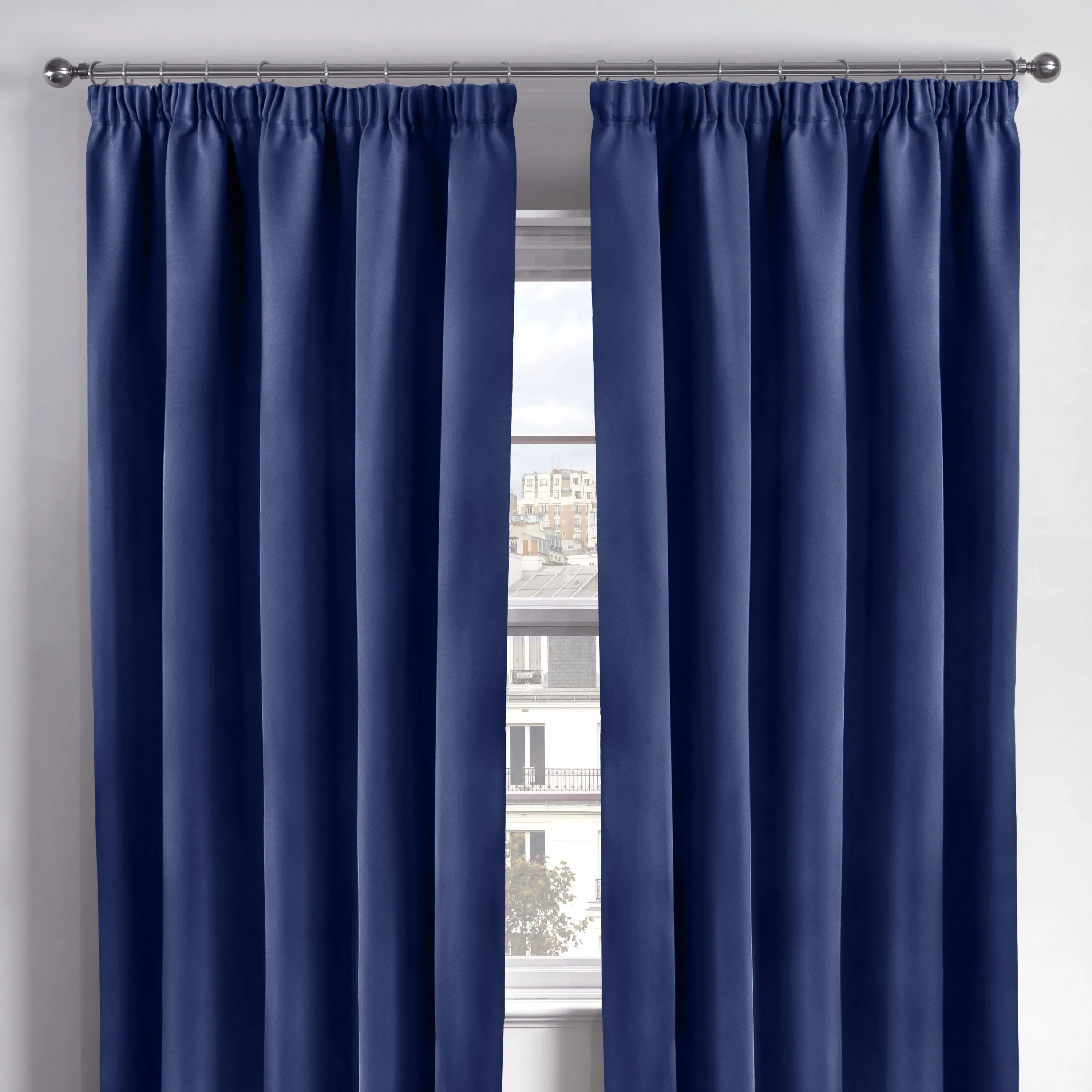 Thermal Blackout Pencil Pleat Curtains - Blue