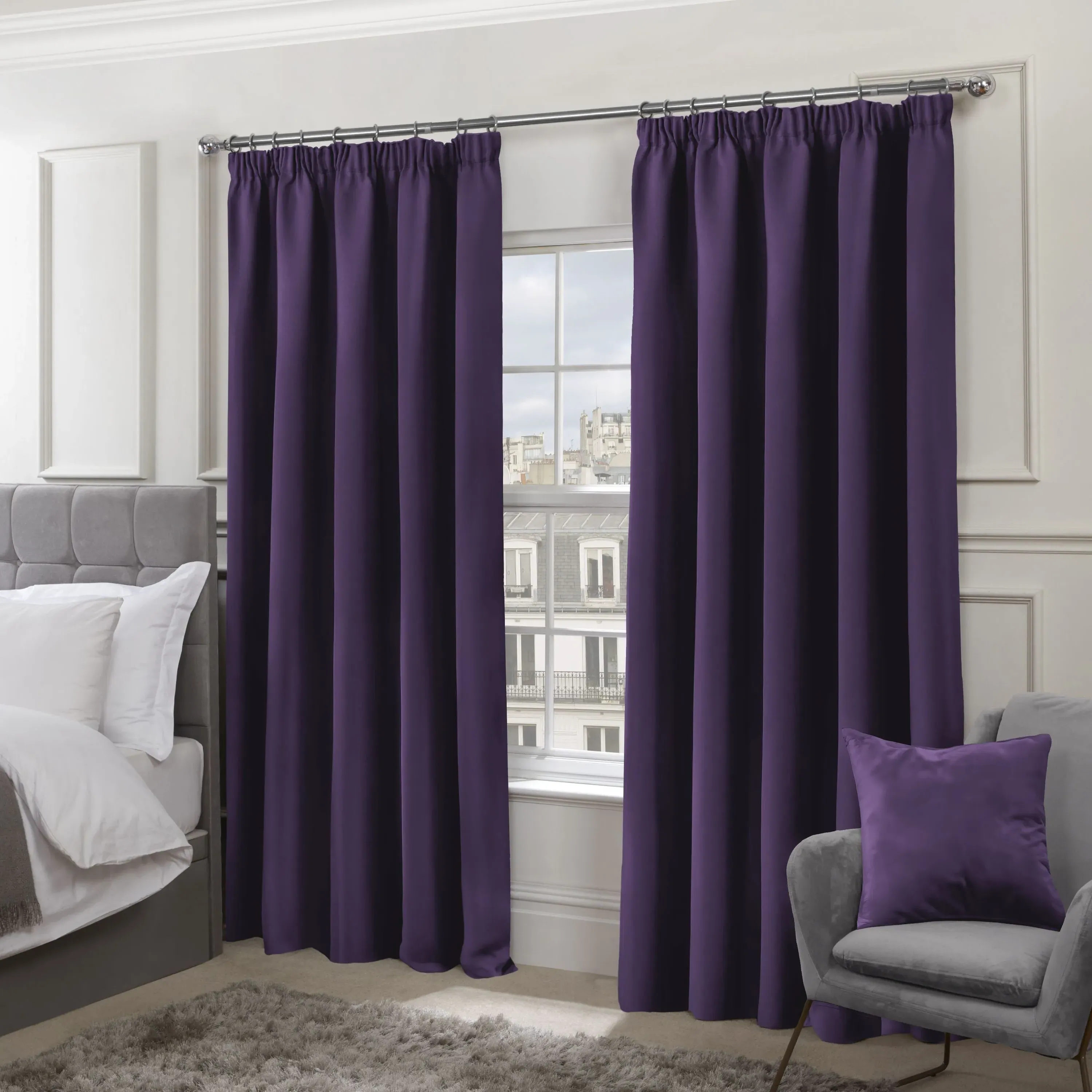 Thermal Blackout Pencil Pleat Curtains - Purple