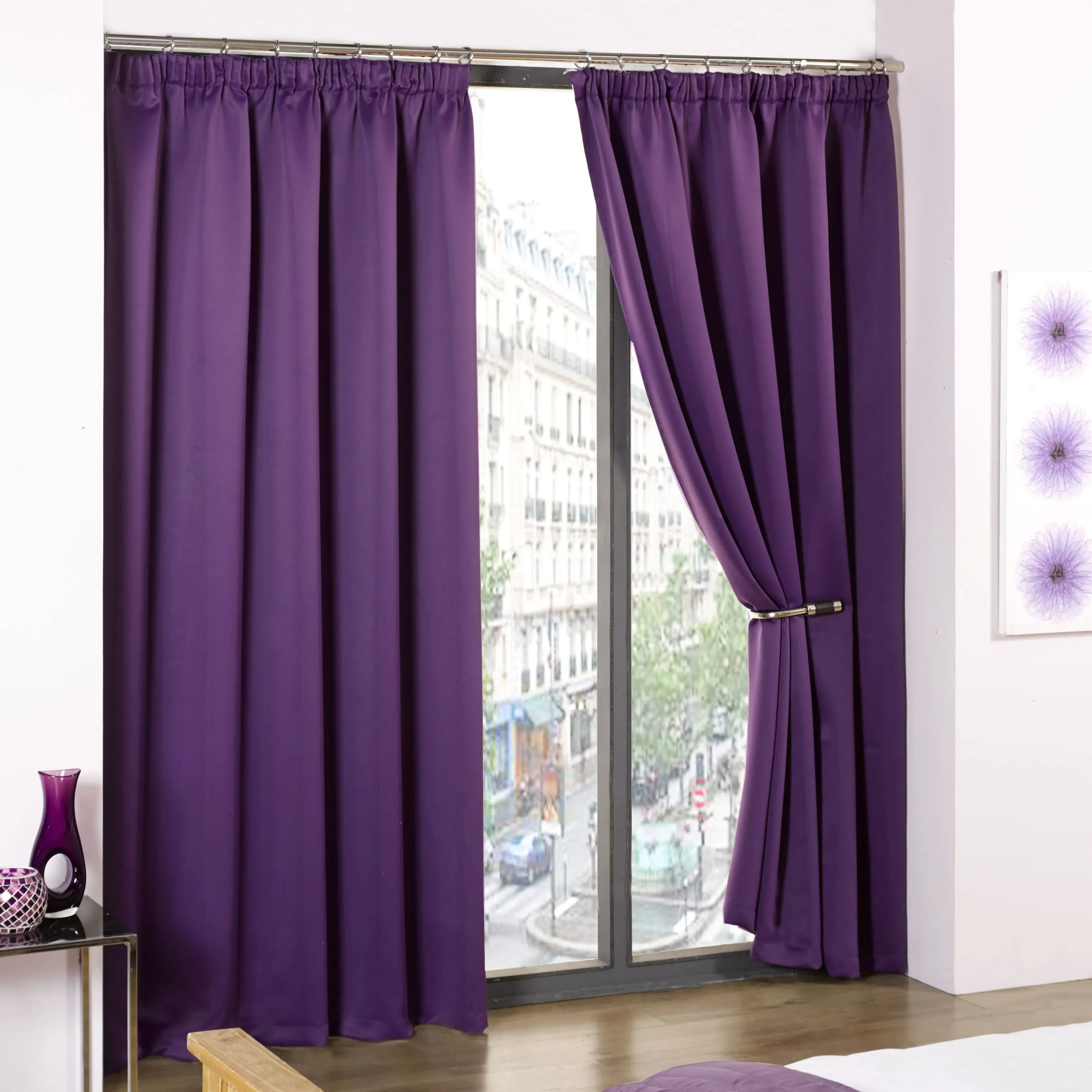Thermal Blackout Pencil Pleat Curtains - Purple