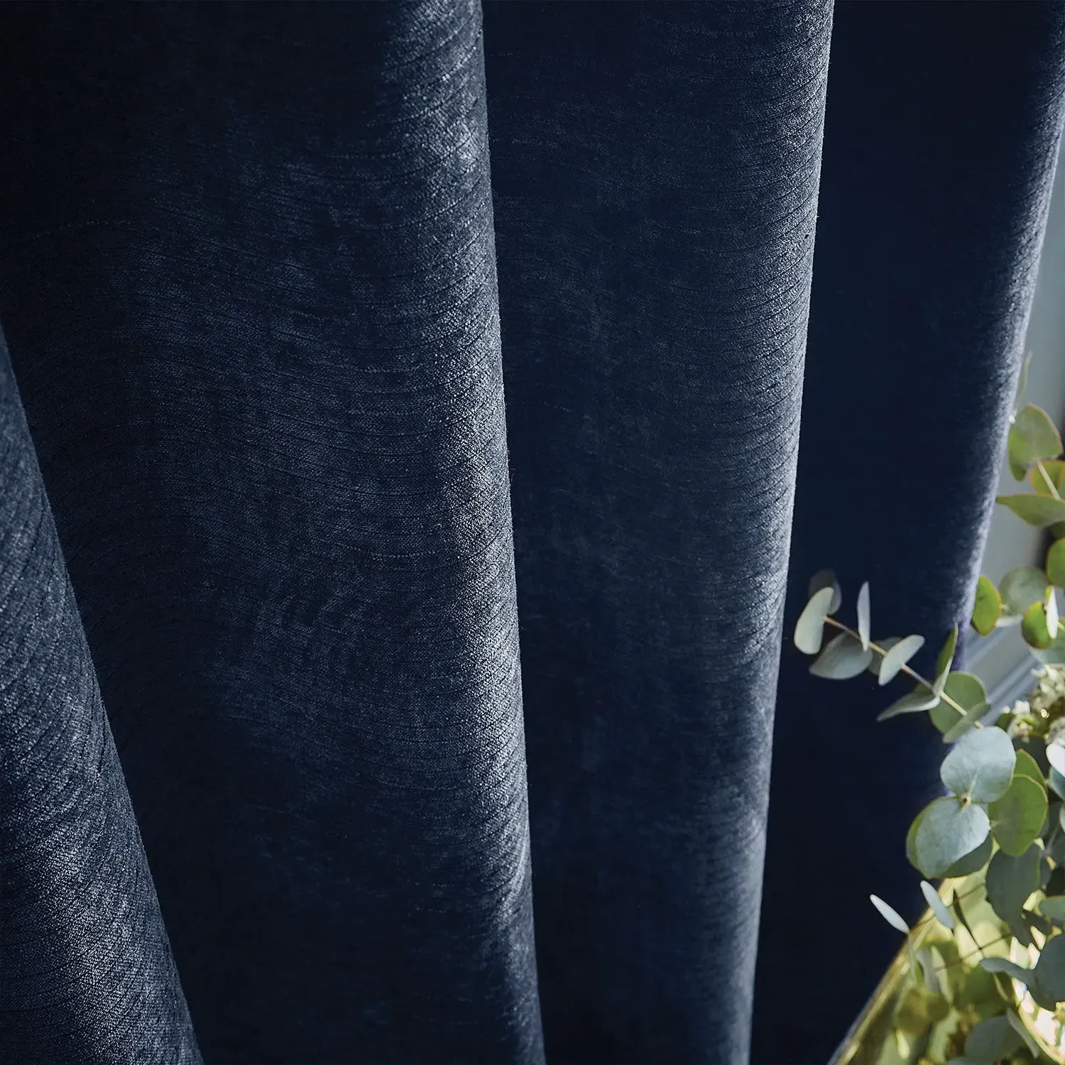 Thermal Eyelet Curtains - Blue, Chenille