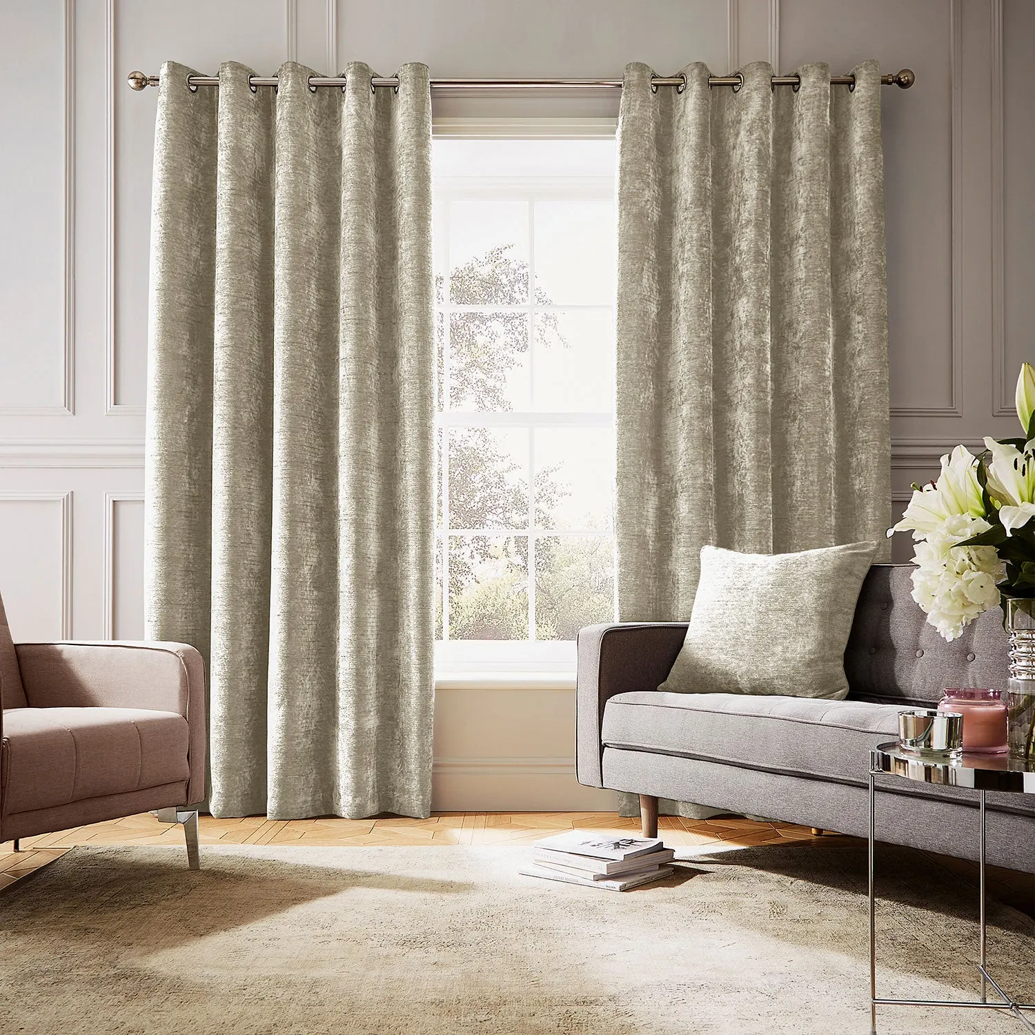 Thermal Eyelet Curtains - Cream, Chenille