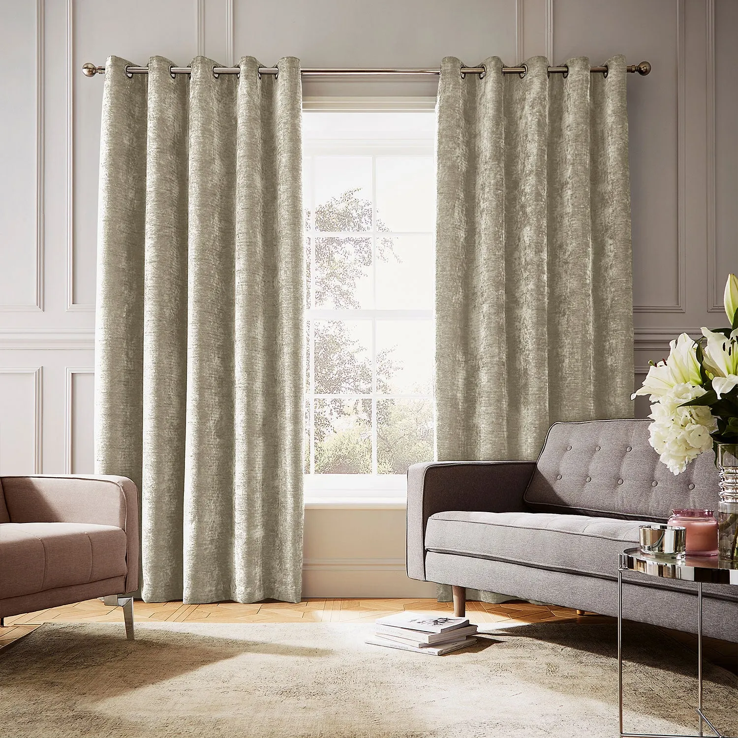 Thermal Eyelet Curtains - Cream, Chenille
