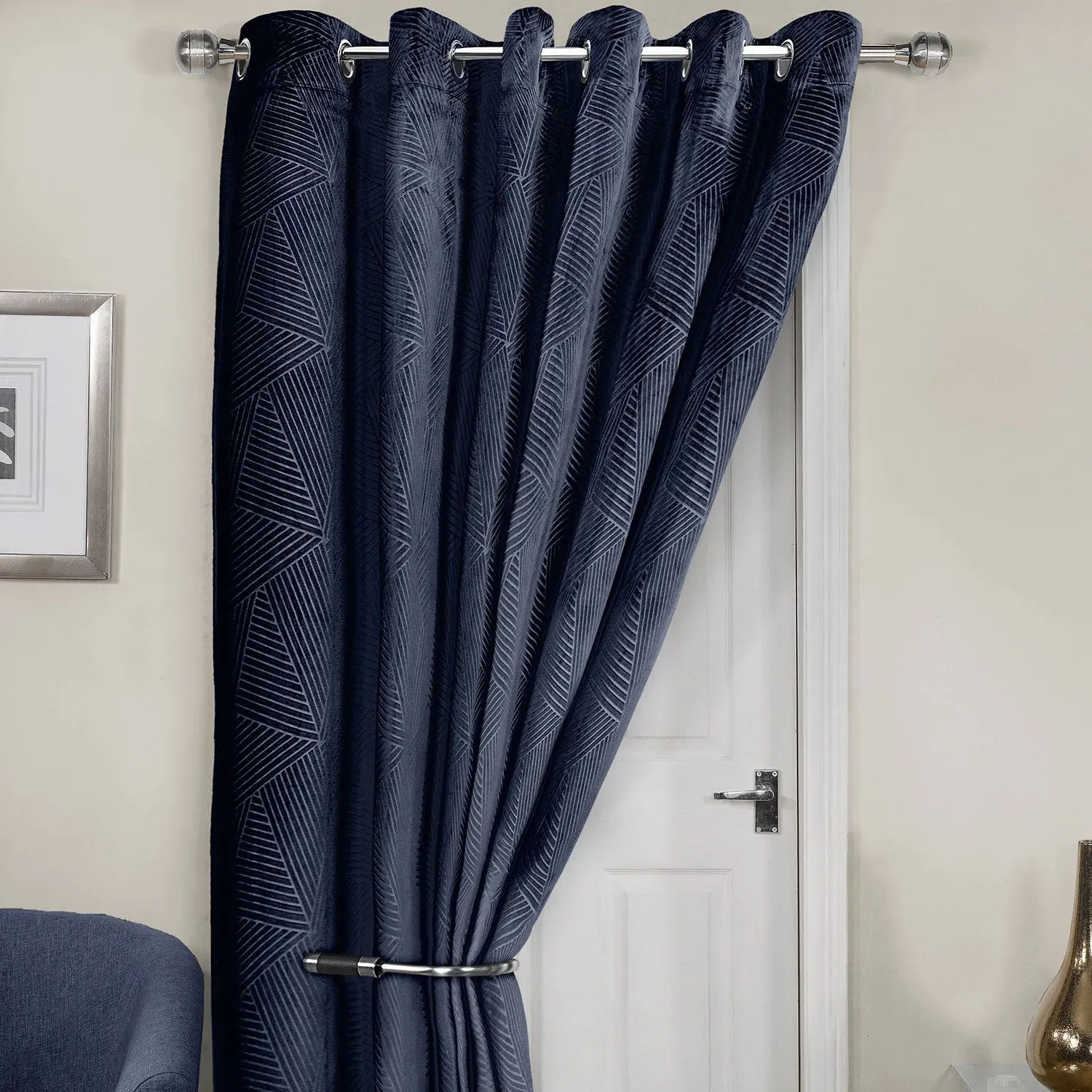 Thermal Eyelet Door Curtain - Blue, Velvet