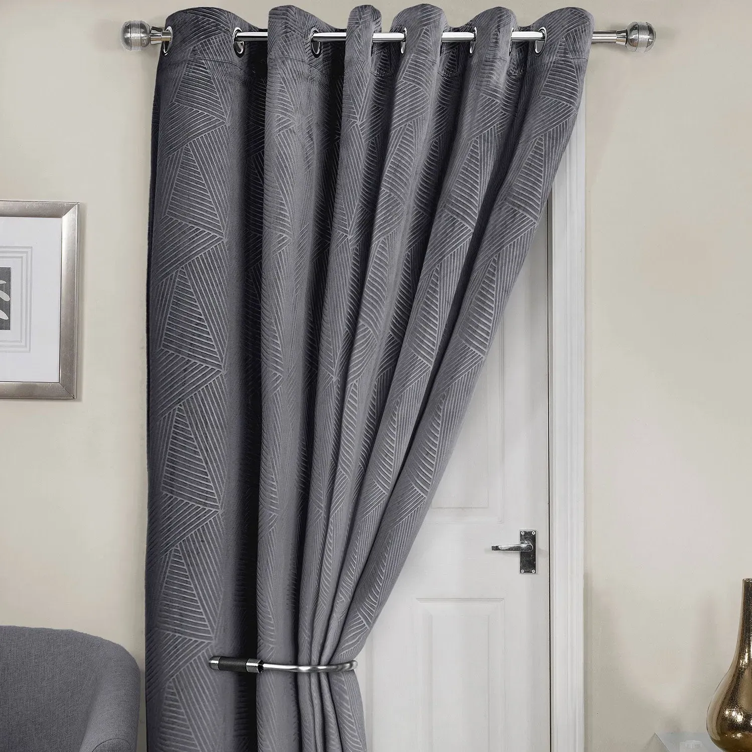 Thermal Eyelet Door Curtain - Grey, Velvet