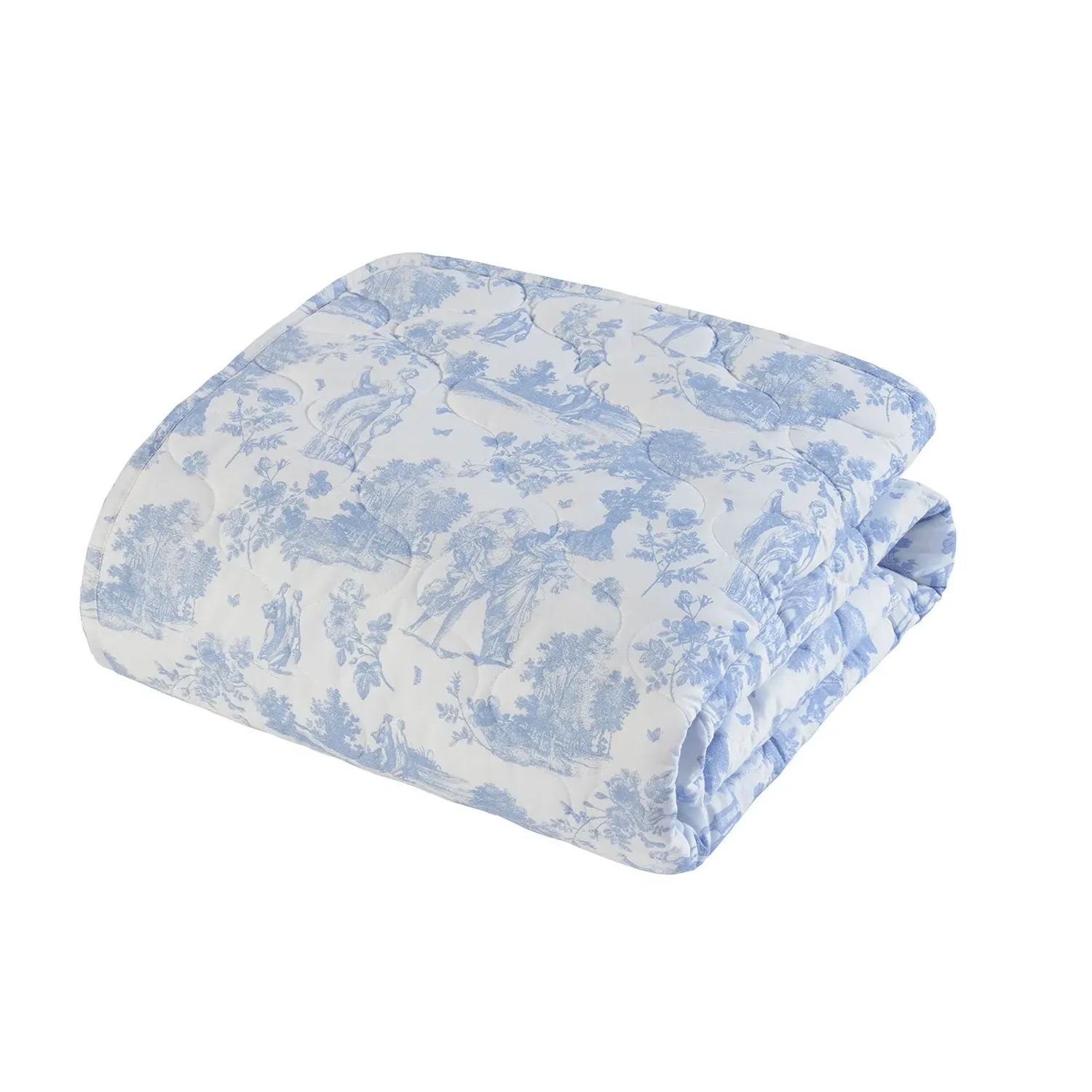 Throw Blanket with Toile Pattern - Blue