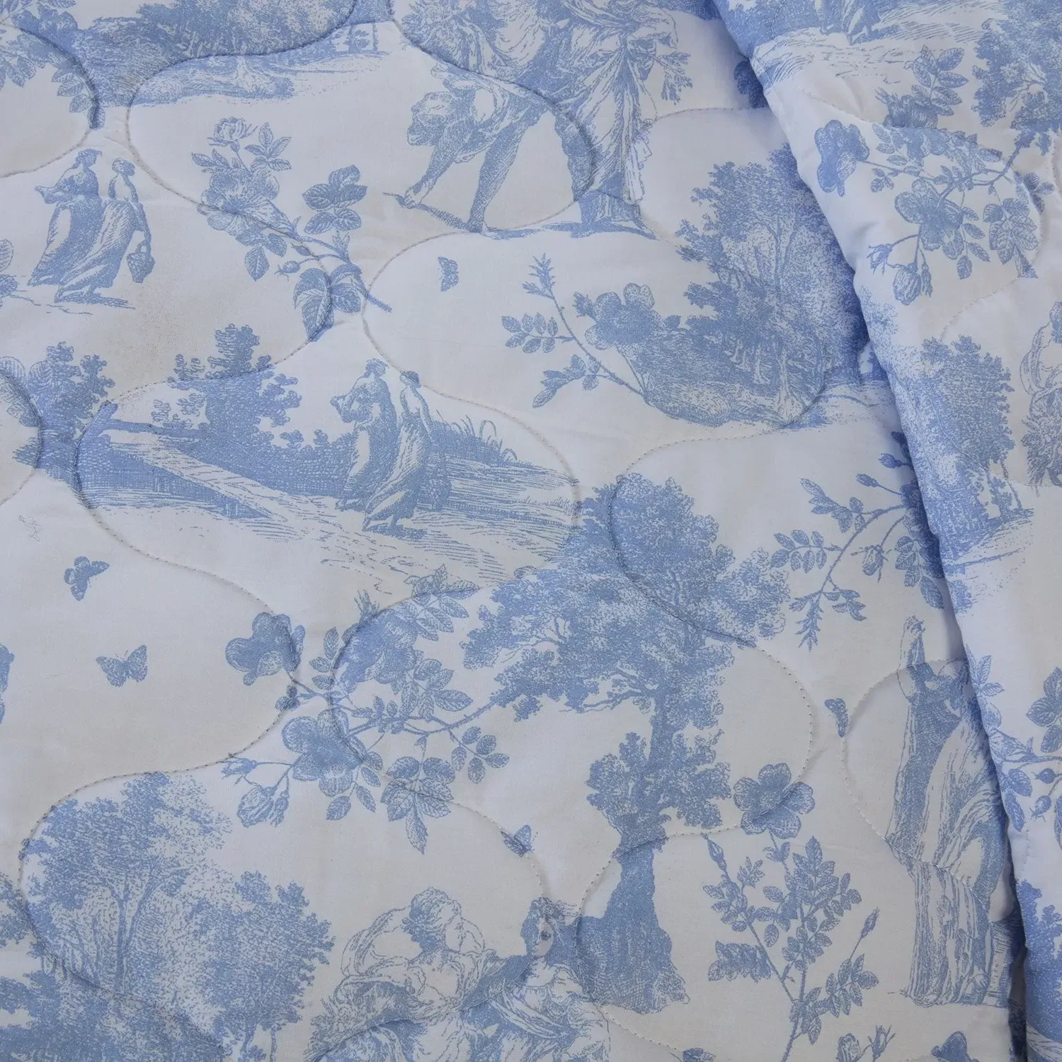 Throw Blanket with Toile Pattern - Blue