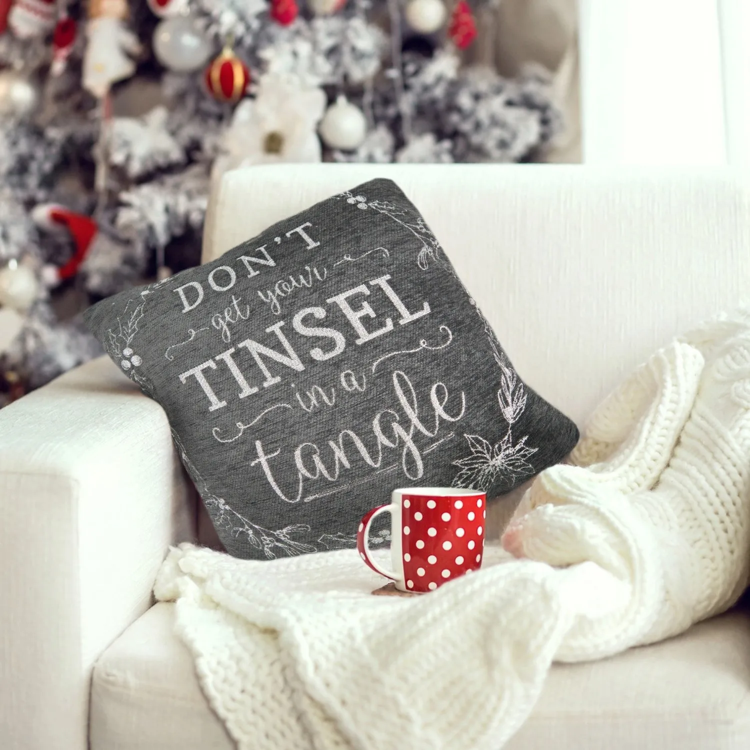 Tinsle in a Tangle Cushion Cover Pair - Grey, Chenille by Julian Charles, alternate view