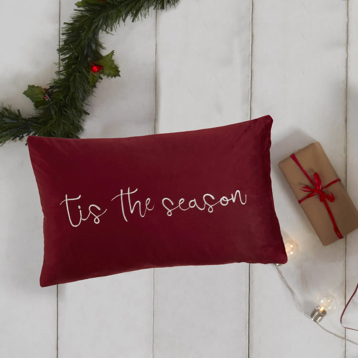 Tis The Season Embroidered Cushion - Red, Velvet by Julian Charles, alternate view