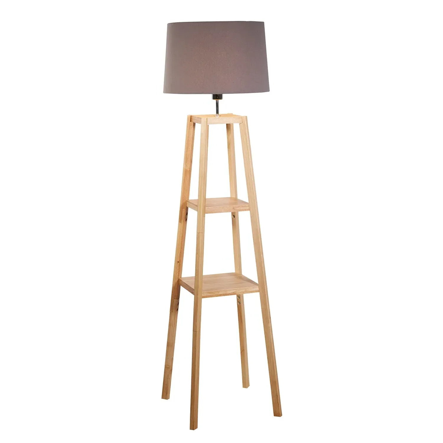 Tower Floor Lamp with Shelves - Natural Wood