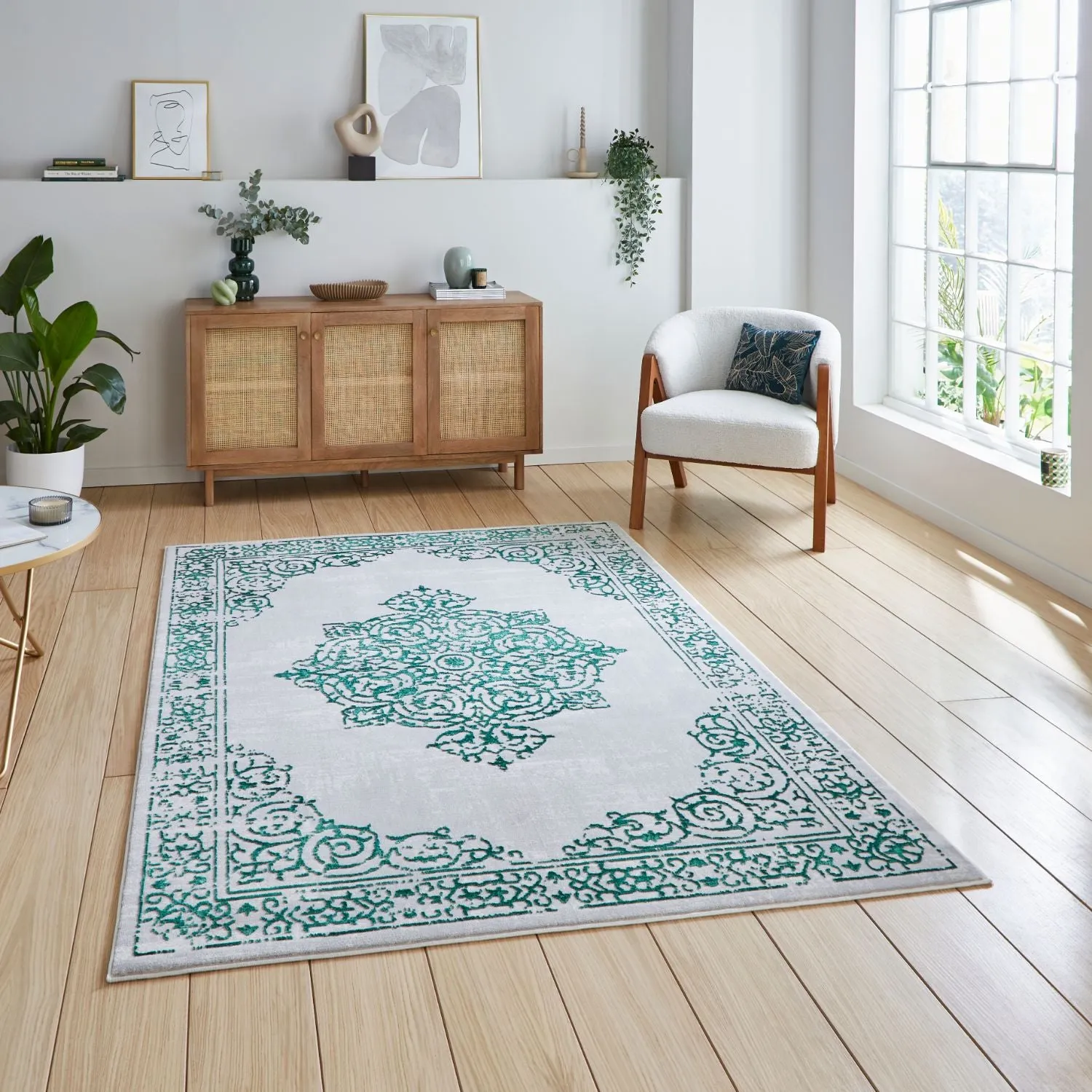 Traditional Vintage Rug with Metallic Effect - Green