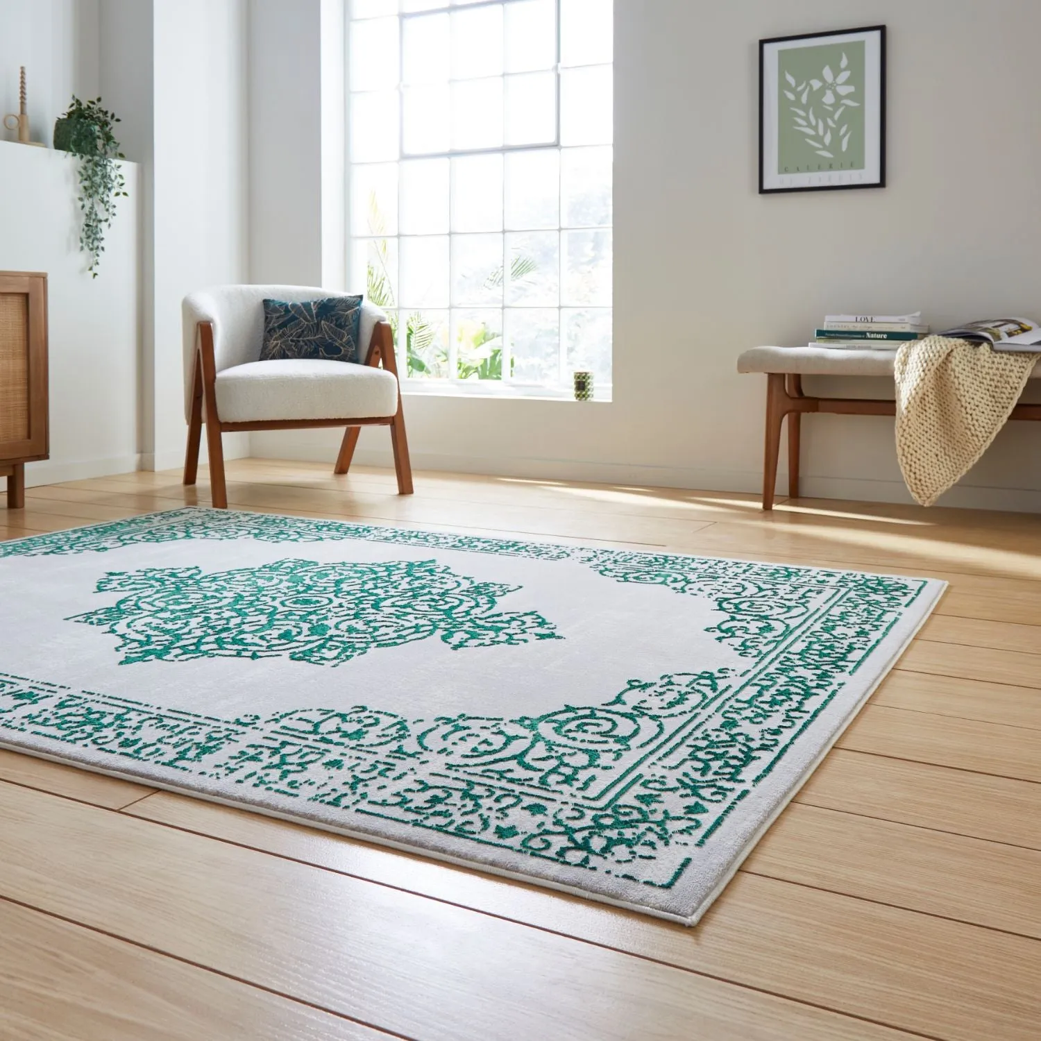 Traditional Vintage Rug with Metallic Effect - Green