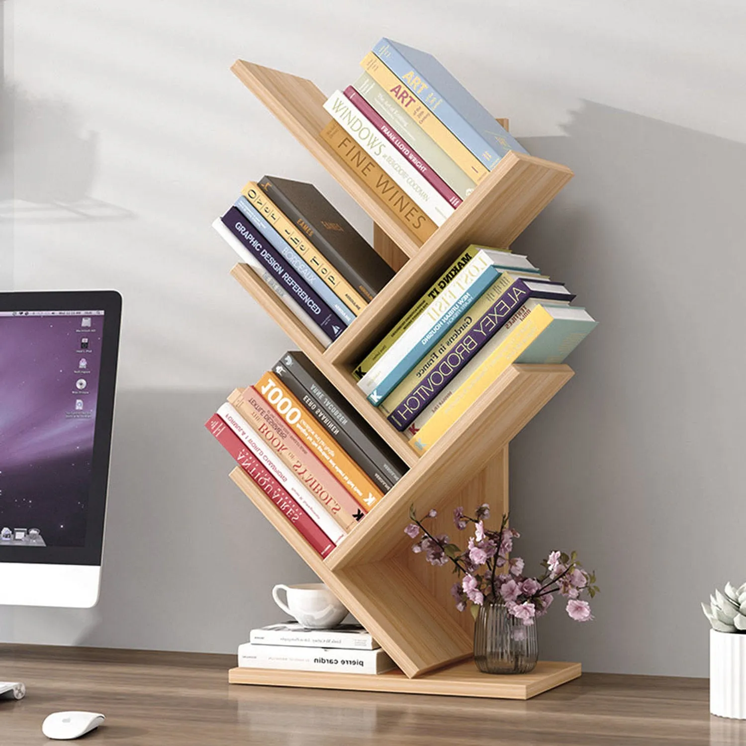 Tree Shaped 5 Tier Bookshelf - Natural, Particleboard by Julian Charles, alternate view