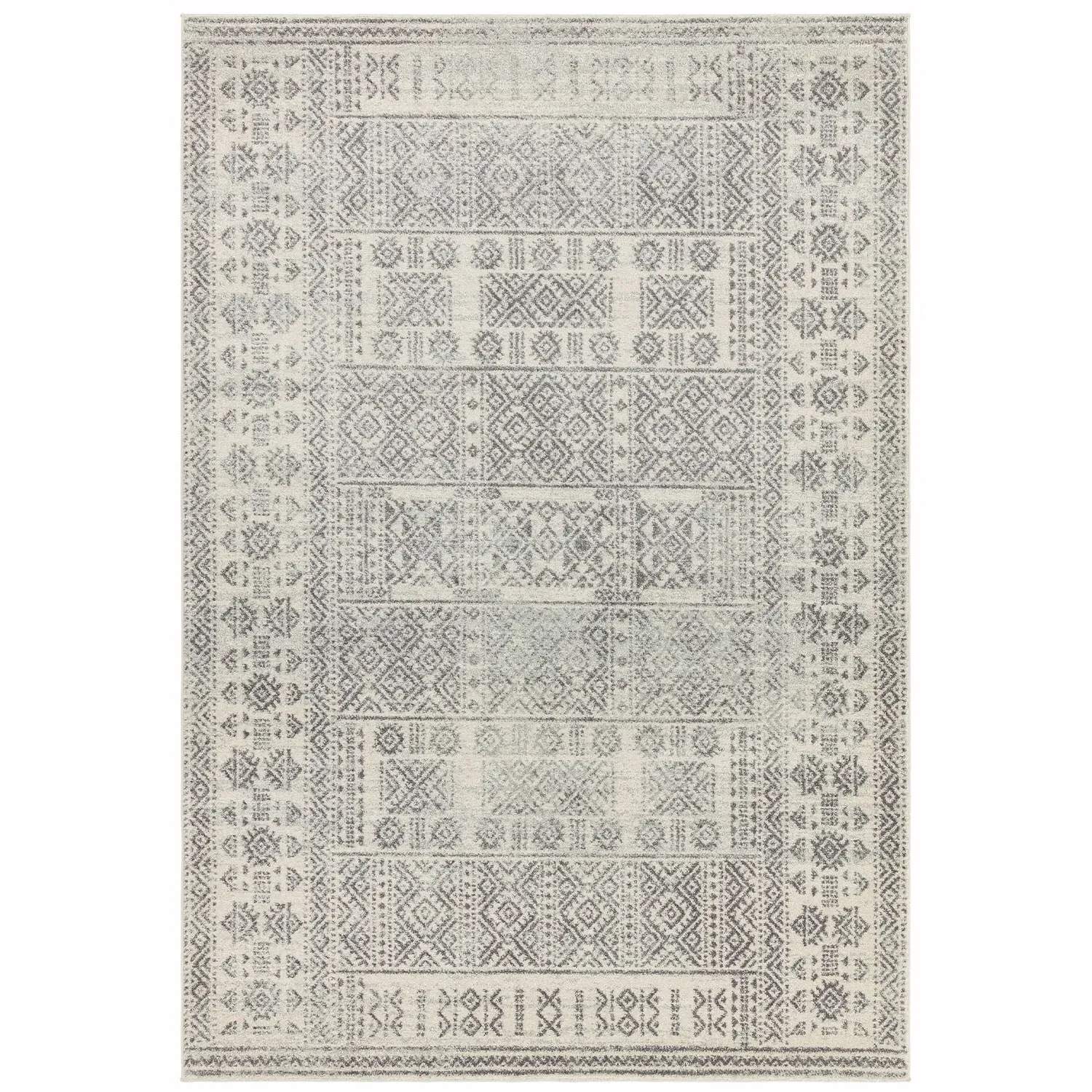Tribal Rug with Geometric Design - Grey