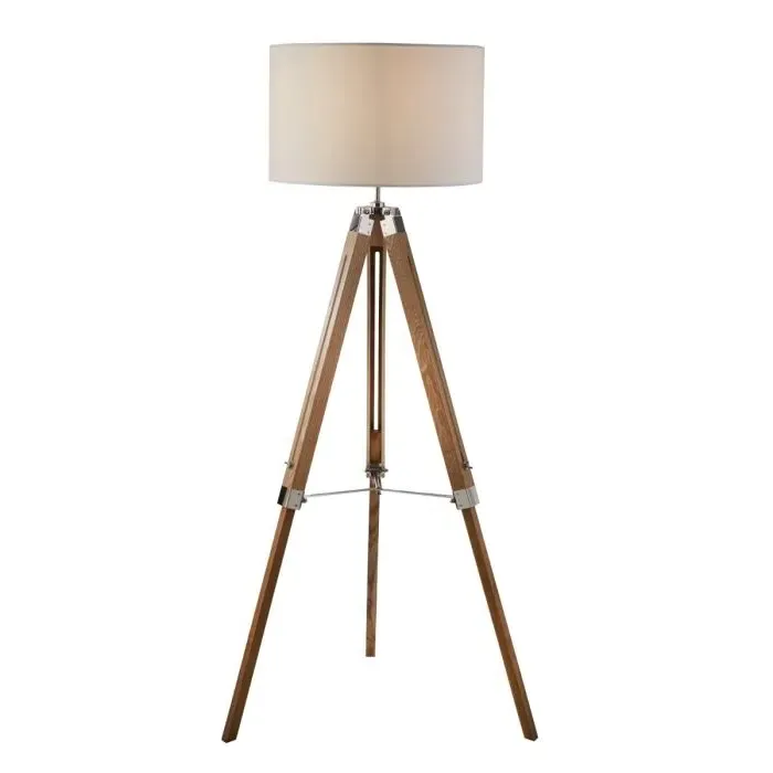 Tripod Floor Lamp with Linen Shade - Cream, Wood
