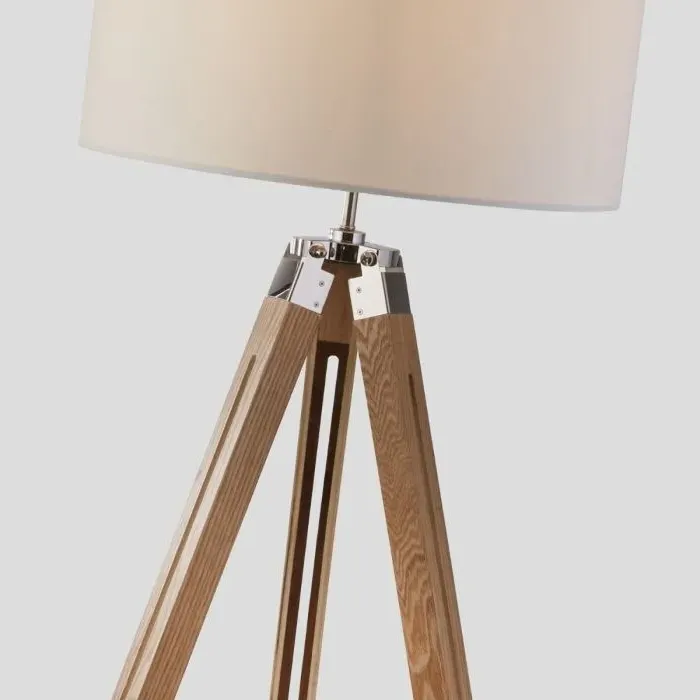 Tripod Floor Lamp with Linen Shade - Cream, Wood