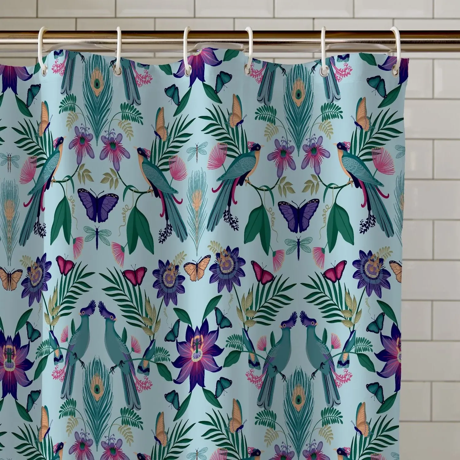 Tropical Bird Shower Curtain - Blue, Polyester