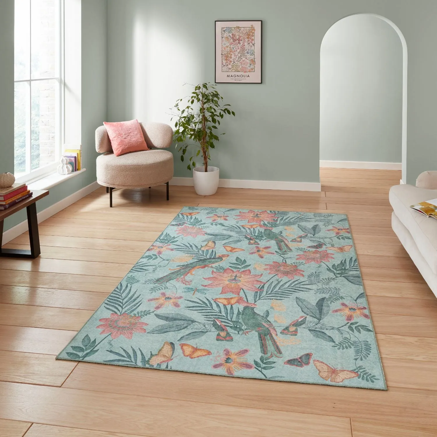 Tropical Birds Flat Weave Rug - Green, Polyester