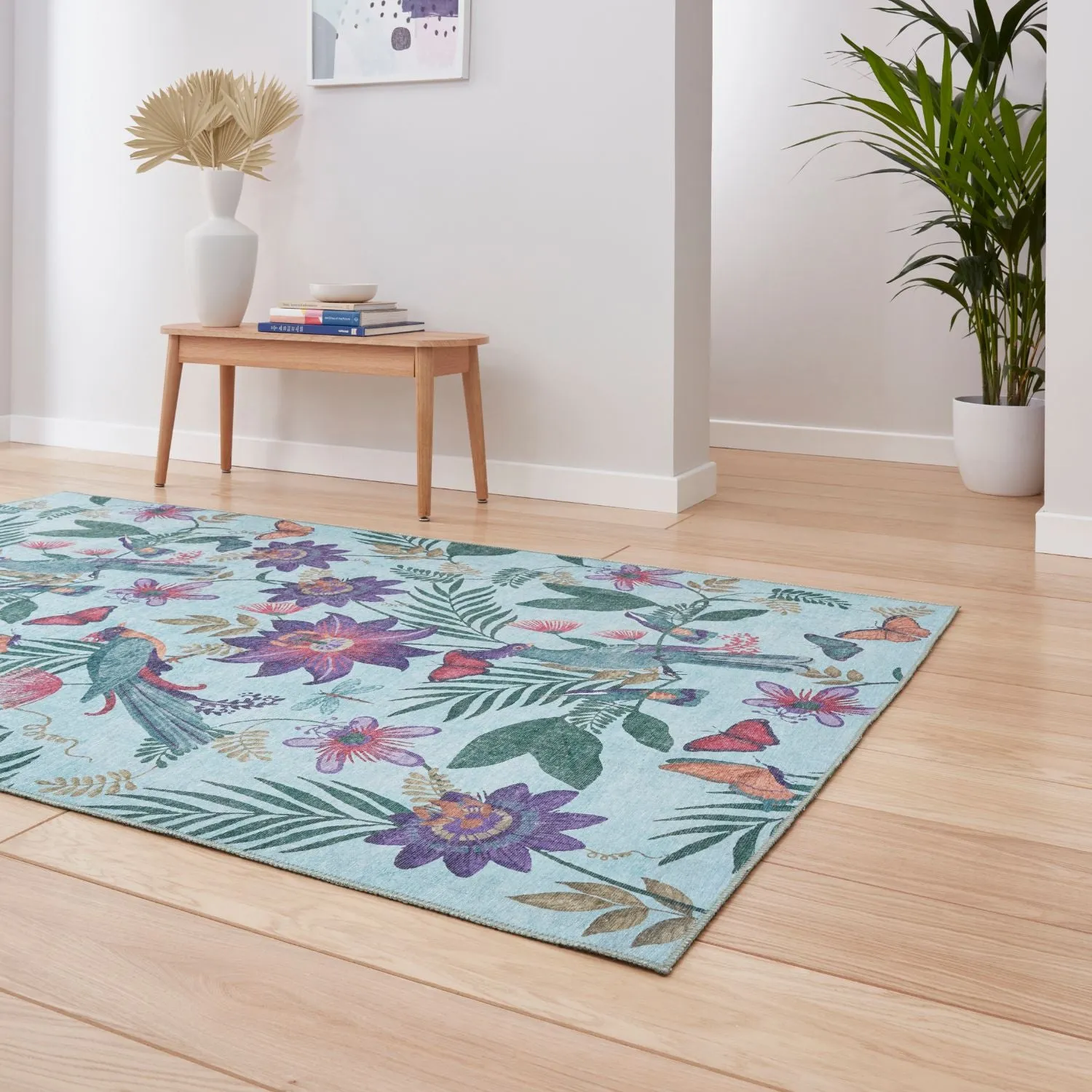Tropical Birds Flat Weave Rug - Purple, Polyester