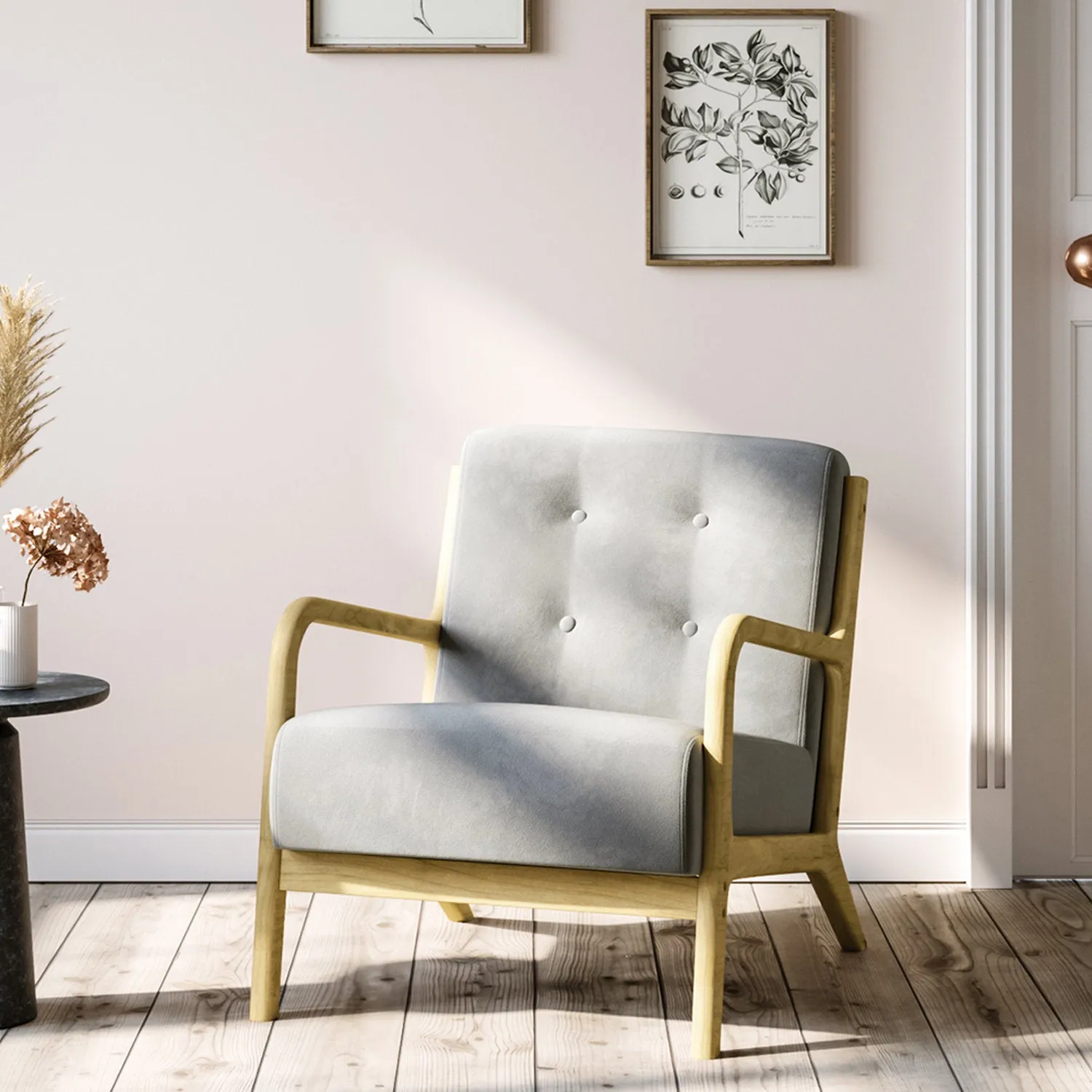 Tufted Armchair - Light Grey, Linen by Julian Charles, alternate view