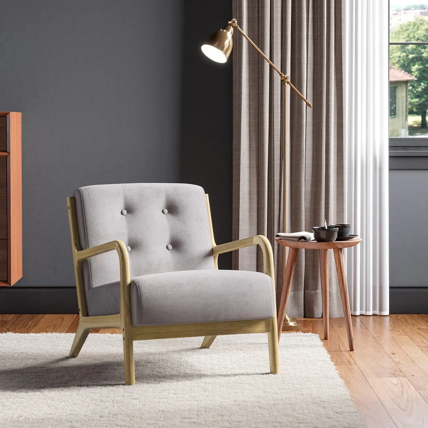 Tufted Armchair - Light Grey, Linen by Julian Charles
