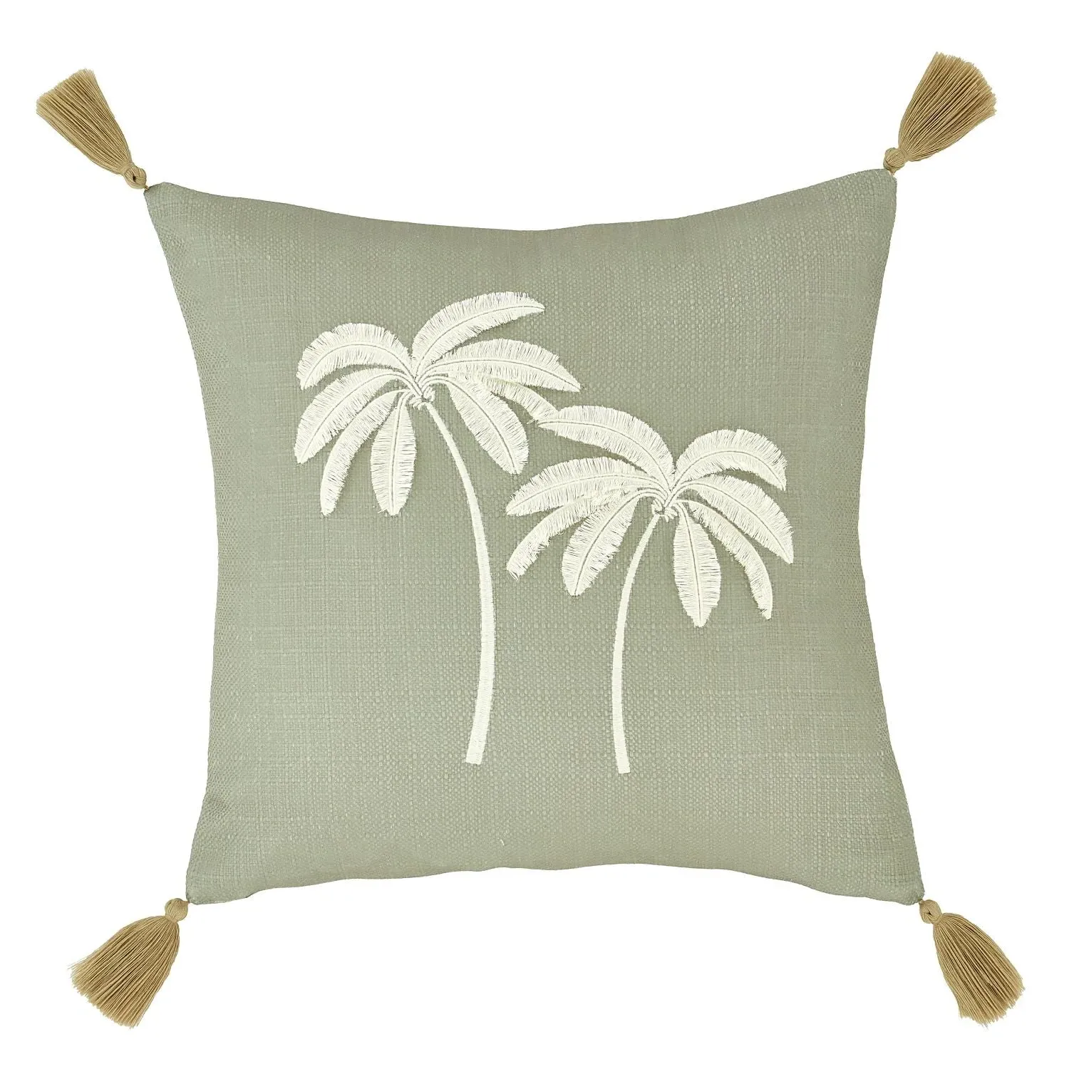 Tufted Palm Cushion with Embroidery - Green