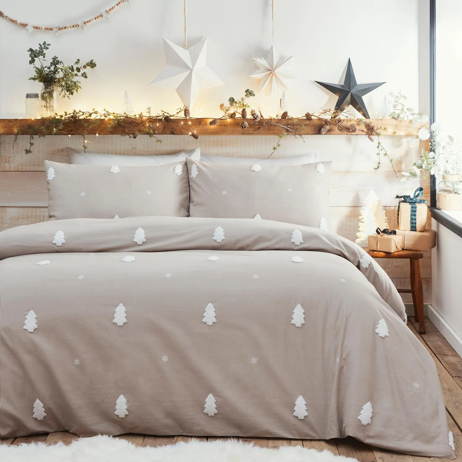 Tufted Trees Single Duvet Set - Natural, Cotton product